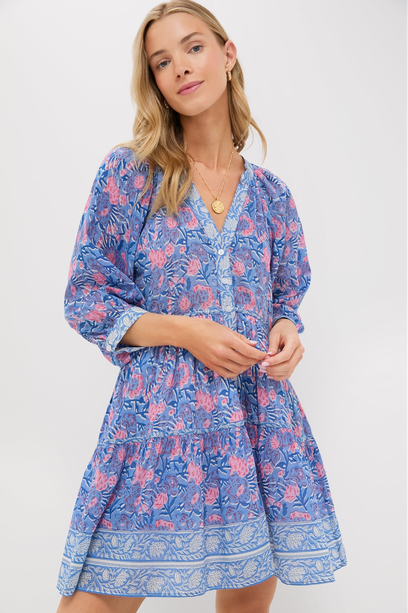Stylish Blue & Pink Printed Clara Mini Dress for Women | Floral Summer Party Dress | Perfect for Beach Vacations, Date Nights & Casual Outings