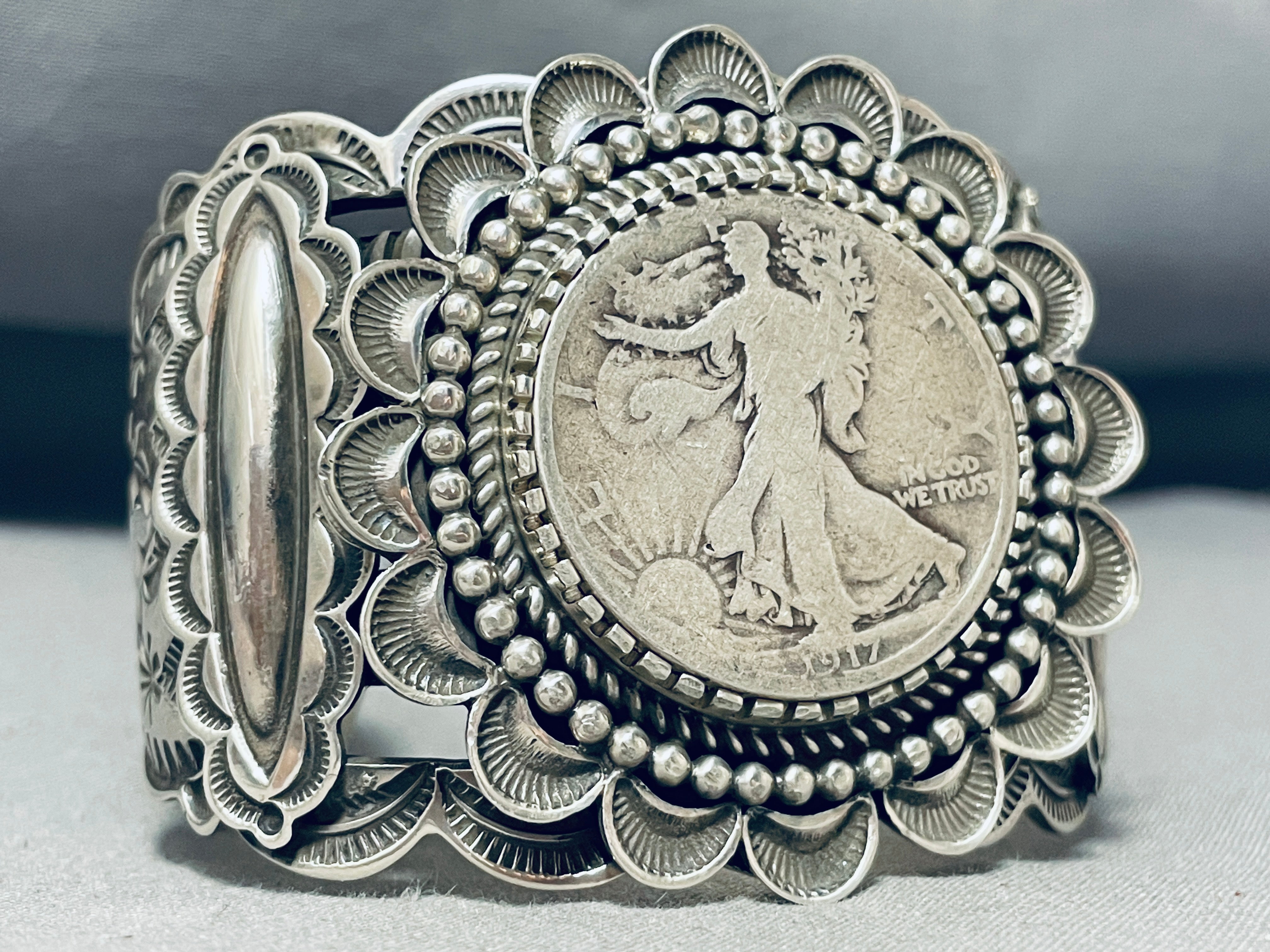 125g Genuine Navajo Sterling Silver Coin Bracelet - Handcrafted Native American Jewelry for Women, Perfect for Boho & Festival Fashion