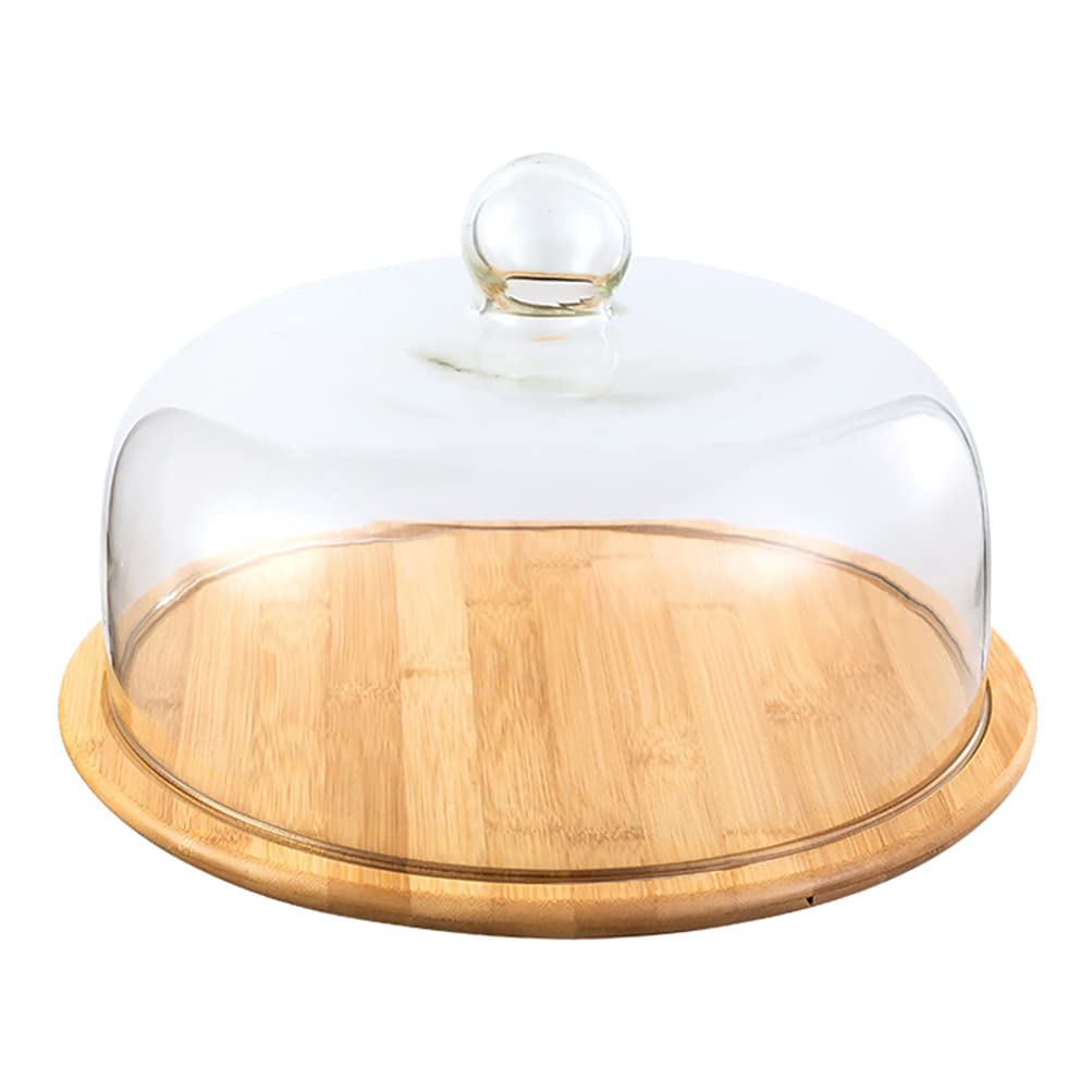 WINOMO Wooden Cake Stand with Glass Dome Lid - Elegant Wedding Cake Pedestal, Cheese Platter & Cupcake Server for Birthday, Baby Shower & Bridal Parties - Perfect for Dessert Display, Afternoon Tea & Special Occasions