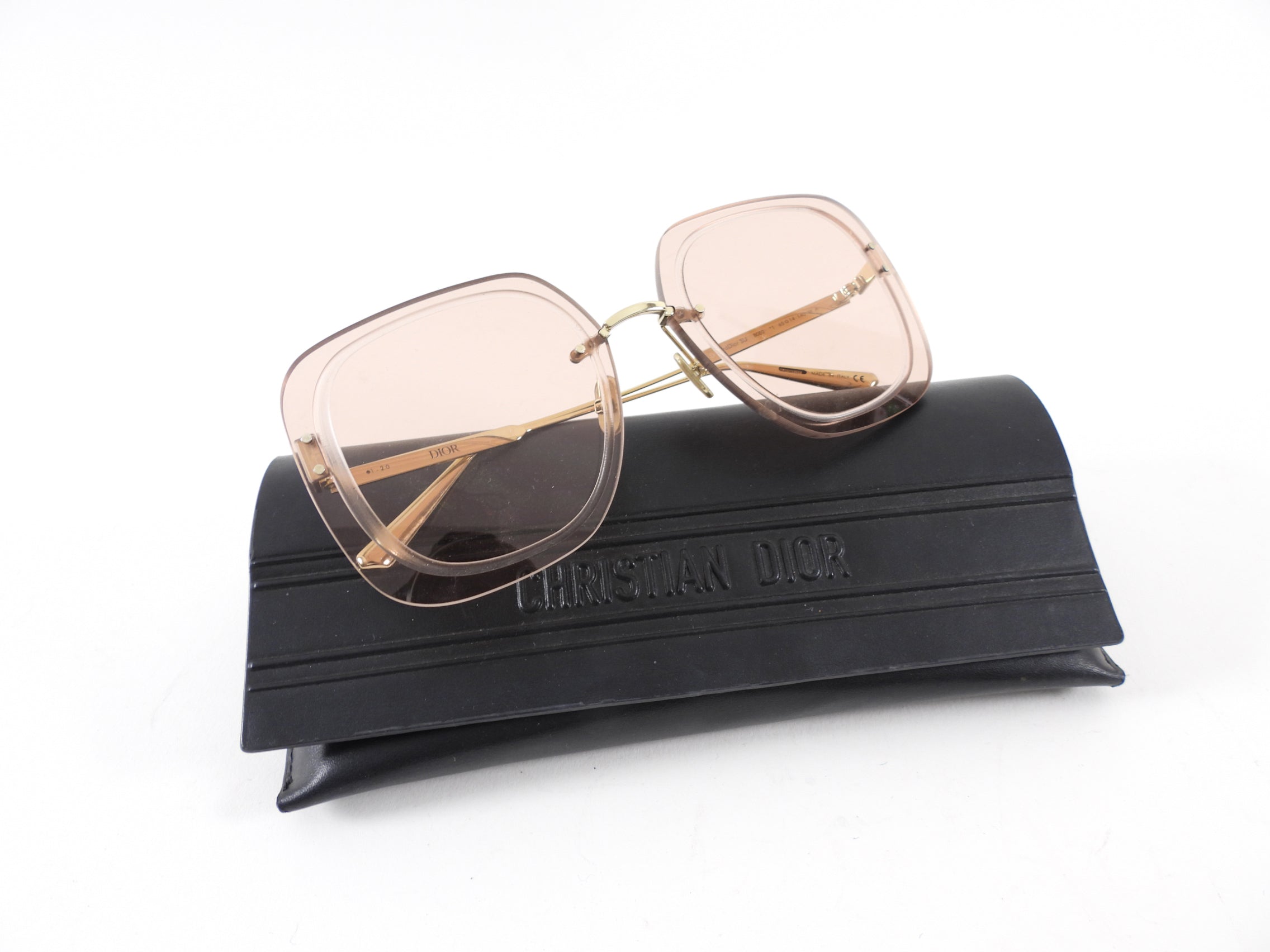 Christian Dior Pink Clear Lens Frameless Square Sunglasses for Women - Luxury Designer Shades for Summer, Beach & Outdoor Fashion