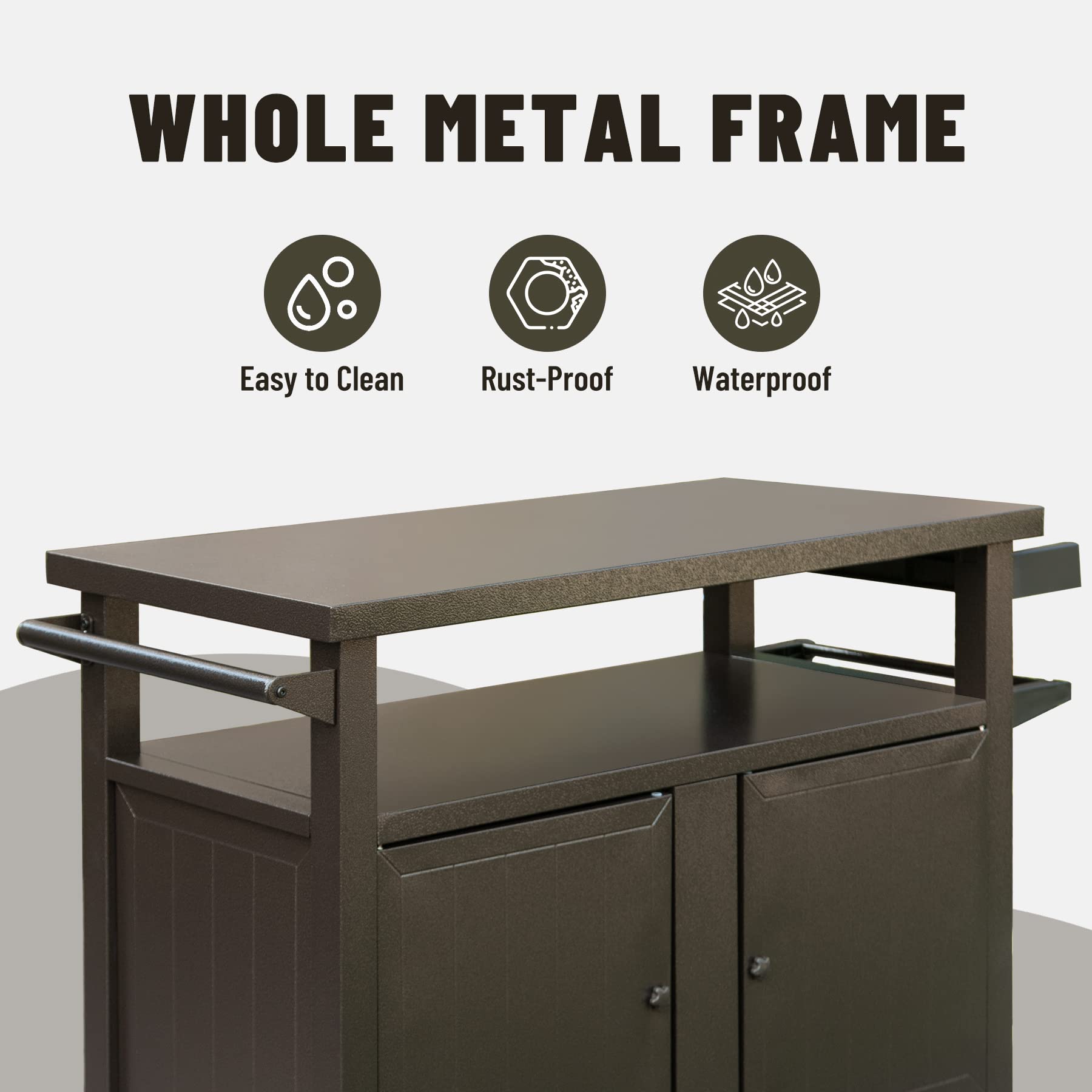 Portable Metal BBQ Grill Cart with Wheels & Storage for Outdoor Cooking - Patio, Backyard, Deck Use