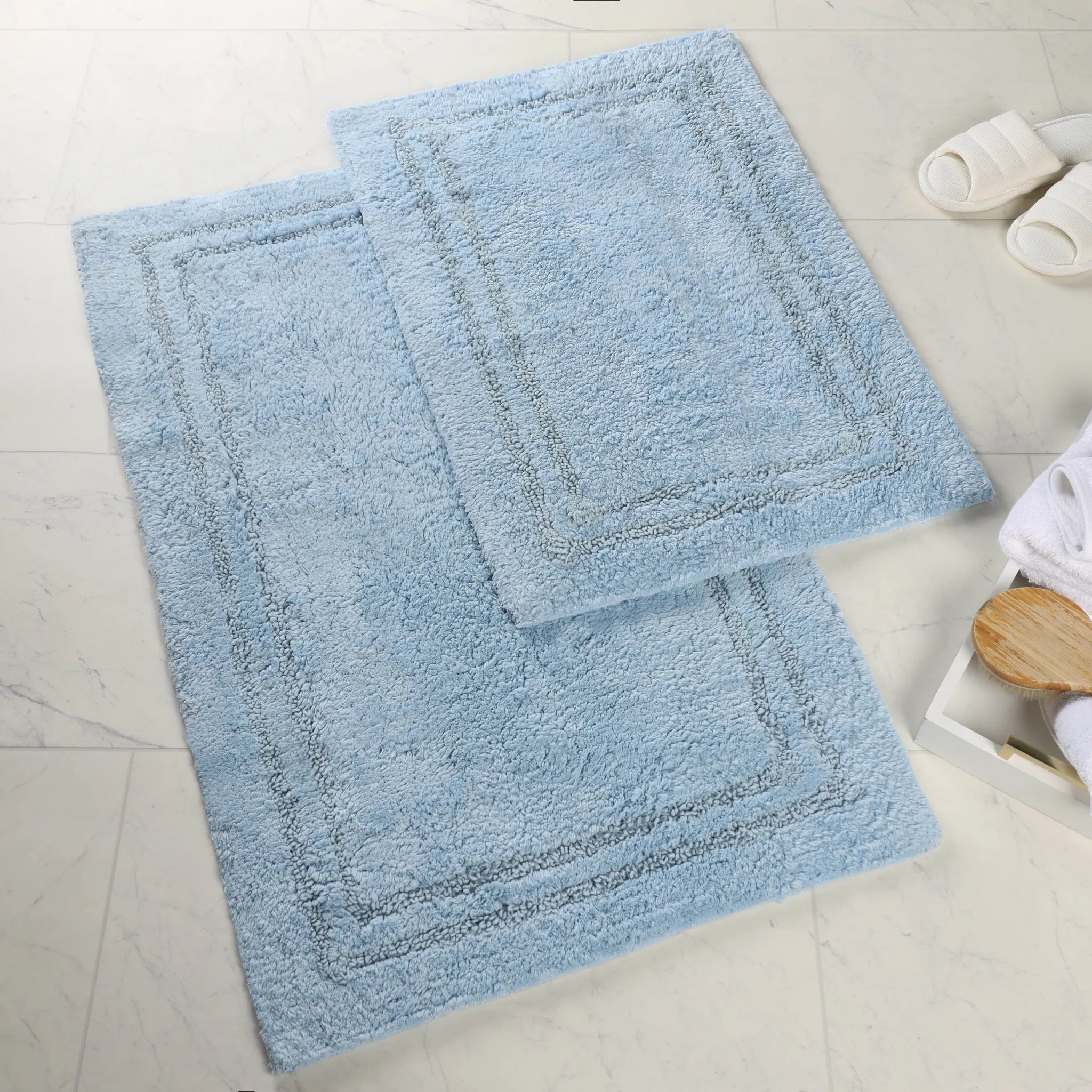 Non-Slip Cotton Bathroom Rug Set - 2 Piece Washable Absorbent Bath Mat with Anti-Skid Backing for Bathroom, Shower & Vanity Area