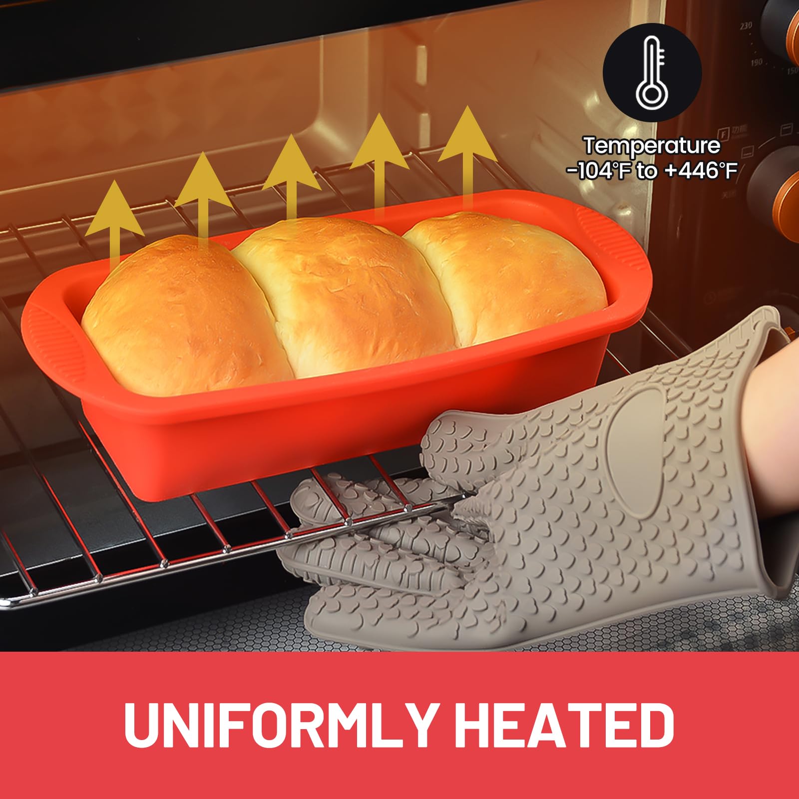 CAKETIME 3-Piece Nonstick Silicone Bread Loaf Pan Set - 9 x 3.9 x 2.3 Inch Baking Molds for Homemade Bread, Cake, Meatloaf & Sandwiches - Perfect for Baking, Meal Prep & Party Food Presentation