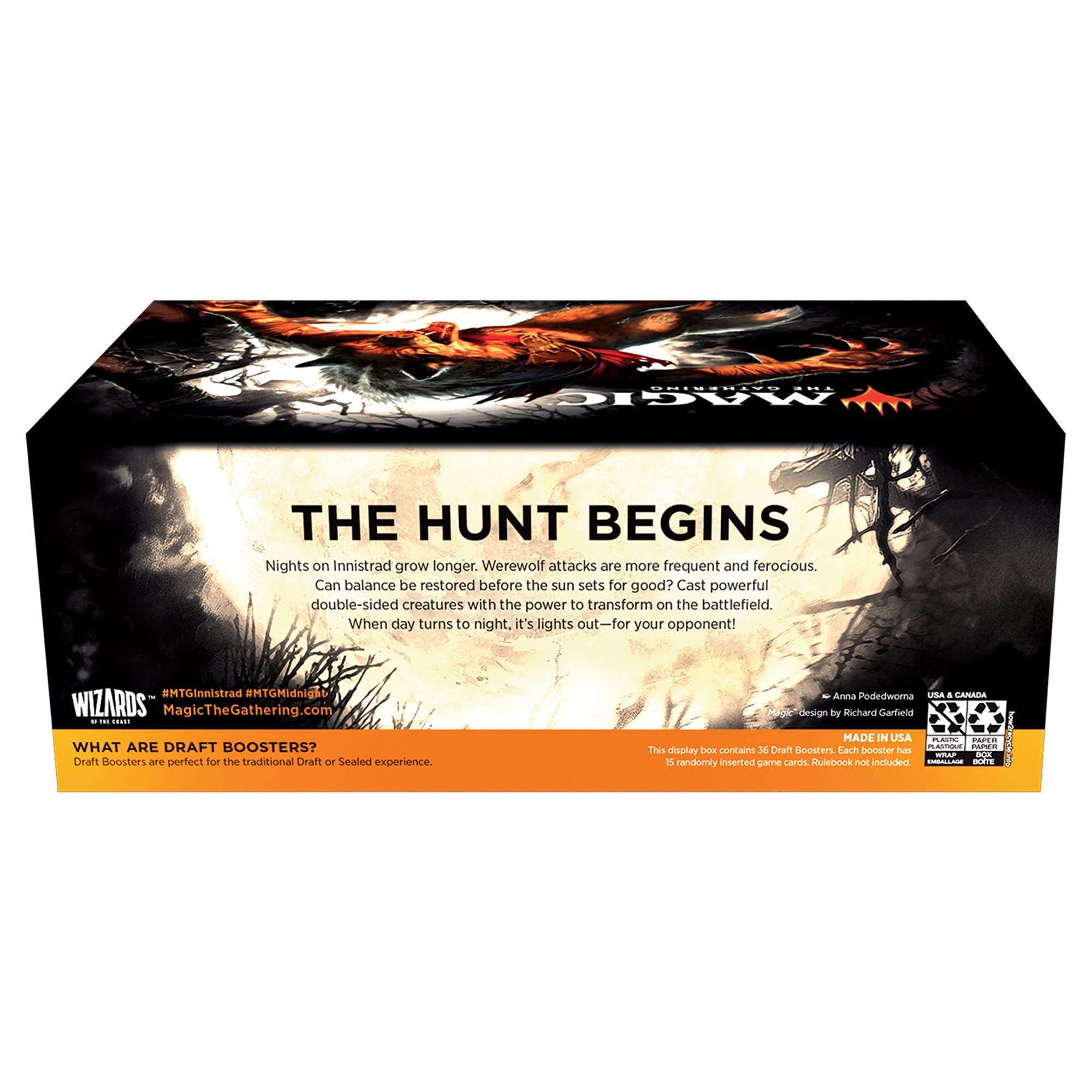 Magic: The Gathering Innistrad: Midnight Hunt Draft Booster Box - 36 Packs (540 Cards) | MTG Collector's Edition, Trading Card Game for Deck Building & Strategy Play | Perfect for Game Nights, Tournaments & Gifts