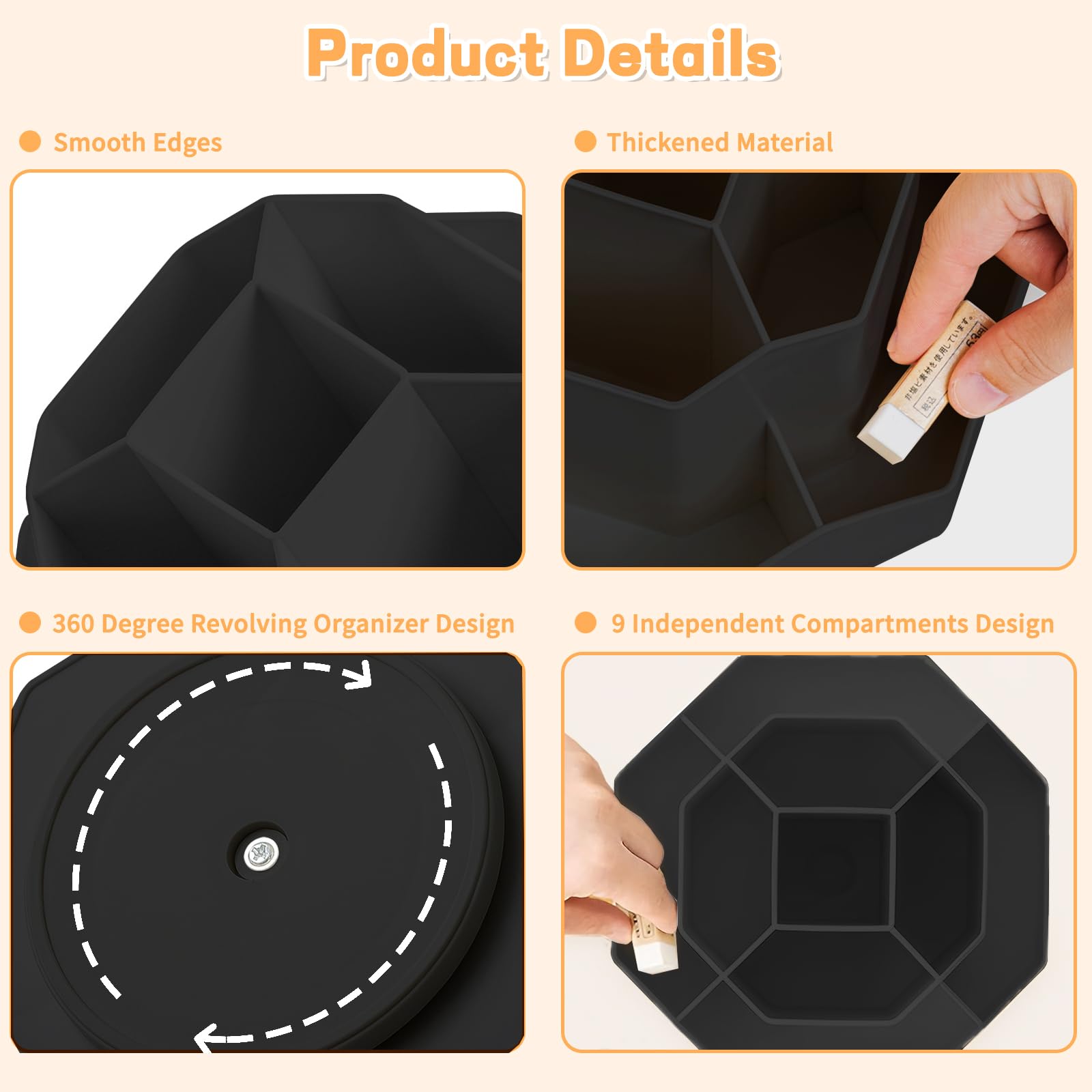360° Rotating 9-Slot Pencil Pen Holder for Desk - Black Office & School Organizer for Stationery Supplies | Perfect for Home, Office, and Classroom Use