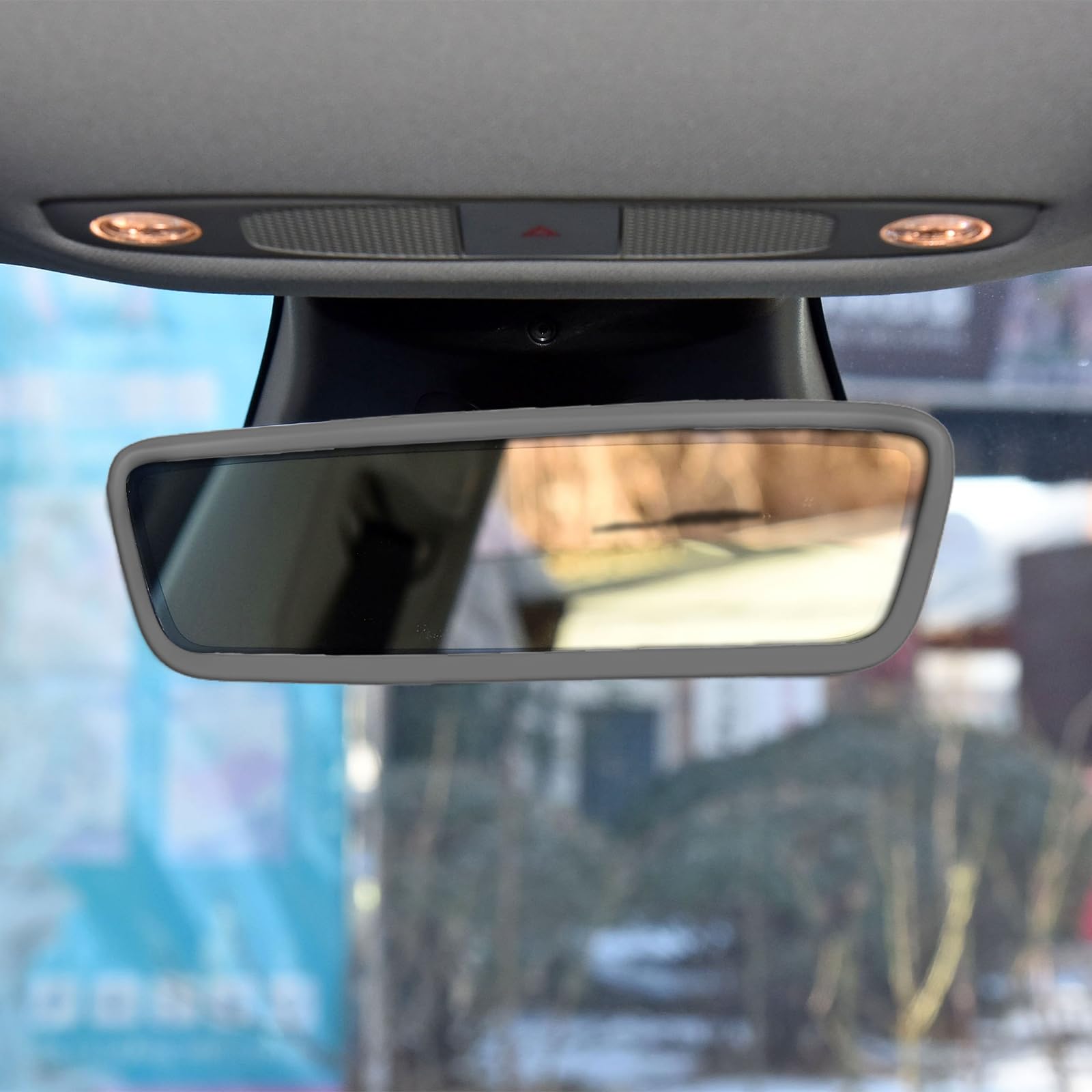 Silicone Car Rear View Mirror Protector Cover for Tesla Model 3/Y - Anti-Slip Interior Mirror Frame Accessory (Gray) | Perfect for Daily Commuting & Road Trips