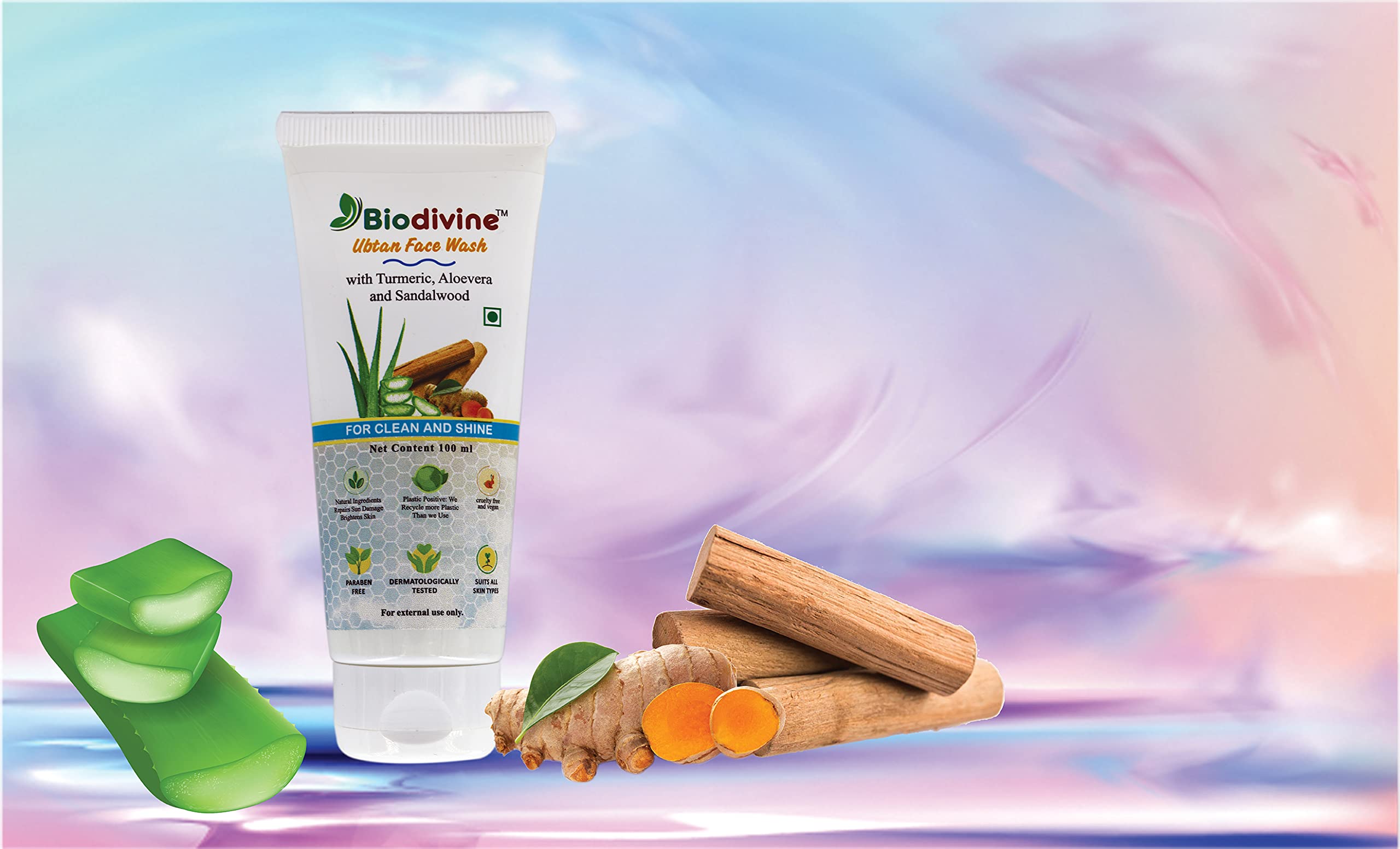 Ubtan Face Wash for Tan Removal - Biodivine Natural Herbal Face Cleanser | Brightening & Glow for Daily Skincare Routine