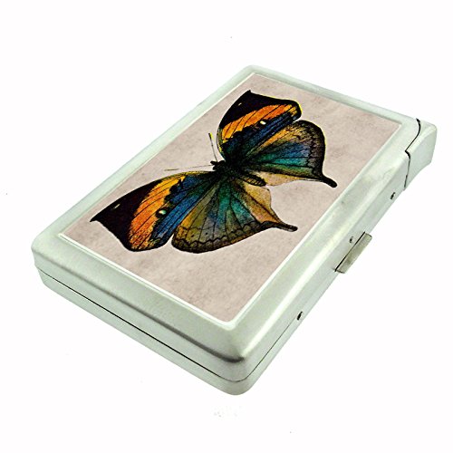 Vintage Butterfly Design Metal Cigarette Case with Built-in Lighter | Compact & Durable Smoking Accessory for Outdoor Travel, Camping & Daily Use