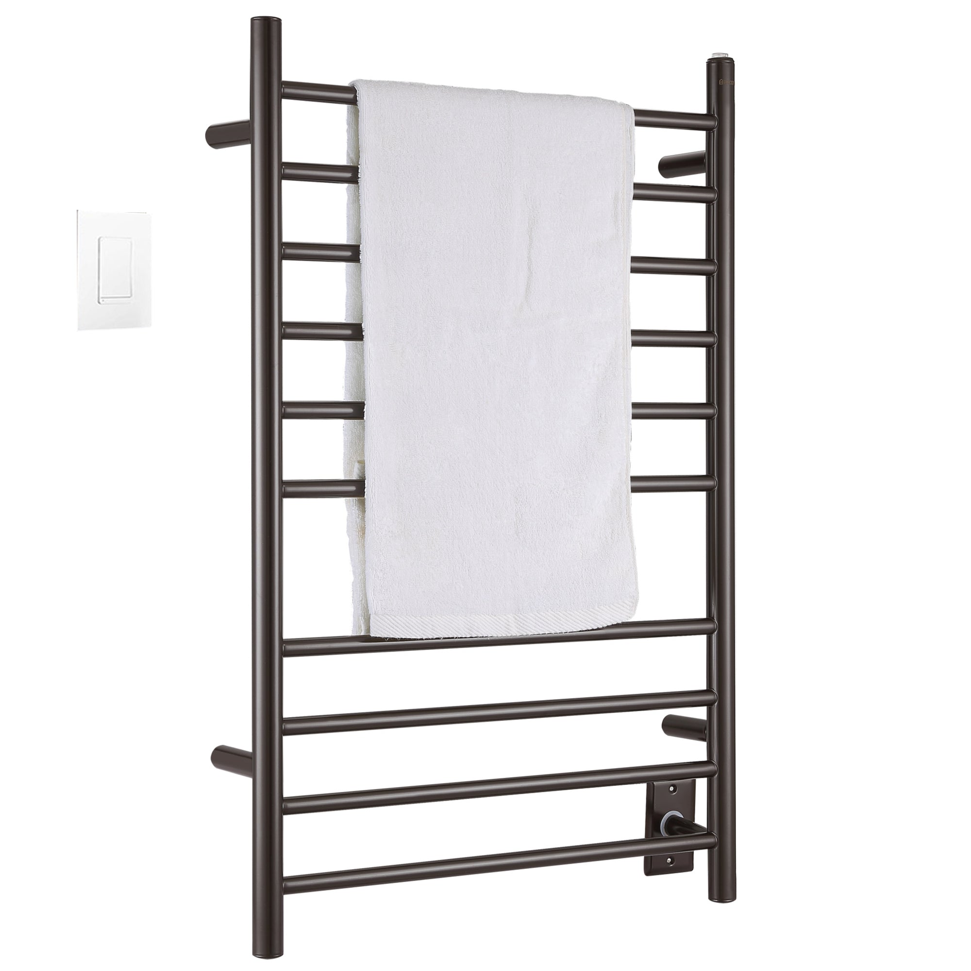 Ancona Novara Dual 10 Bar Hardwire & Plug-in Wall Mount Towel Warmer with WiFi Timer - Oil Rubbed Bronze Finish | Bathroom Luxury Heated Towel Rack for Spa, Hotel & Home Use