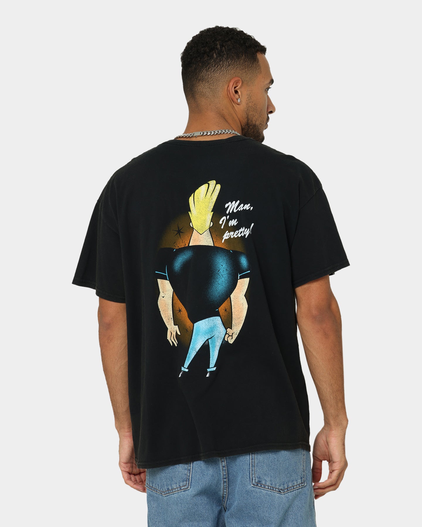 Johnny Bravo Vintage T-Shirt for Men - Retro Black Wash Graphic Tee - Perfect for Casual Wear, Cosplay, and 90s Nostalgia Fans
