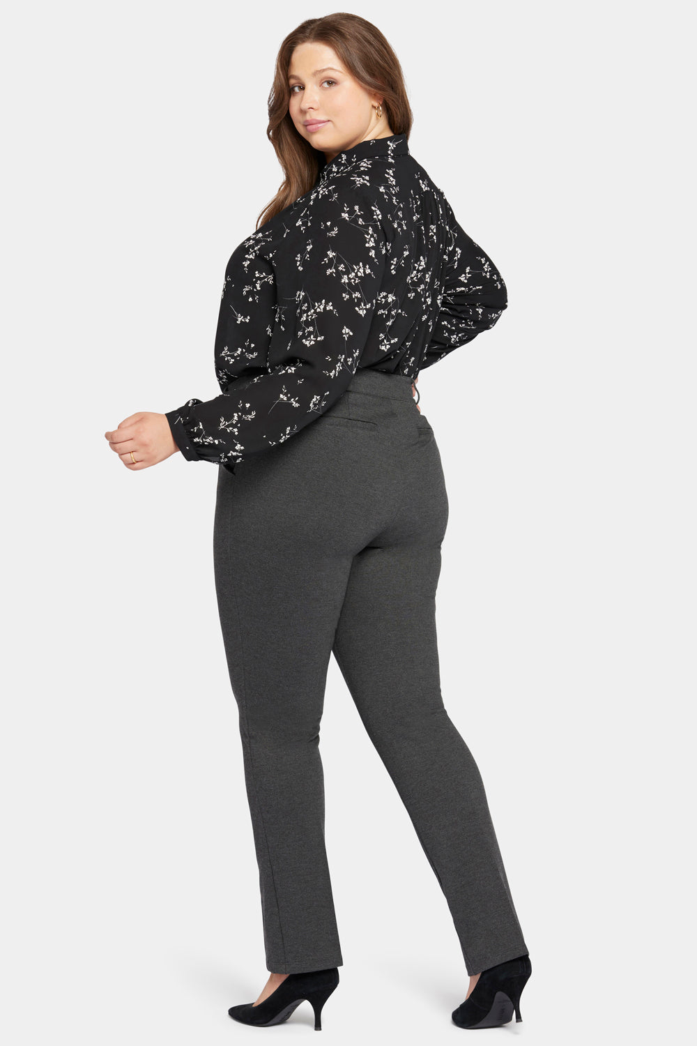 Classic Plus Size Trouser Pants for Women - Charcoal Heathered Stretch Comfort Fit Work Pants for Office & Business Casual Wear