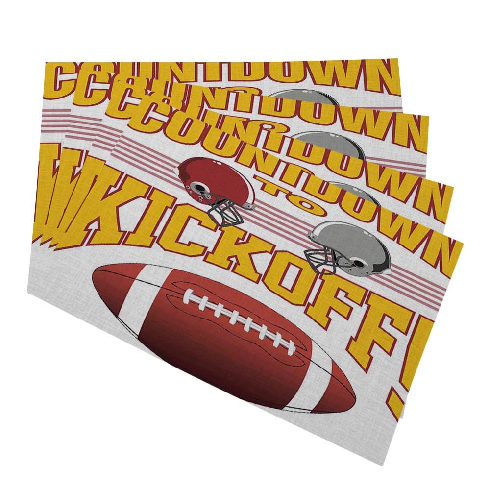 HOSNYE Football & Helmet Themed Placemats Set of 4 - 12x18 Inch Cotton Linen Table Mats for Dining, Kitchen, Game Day Parties & Sports Decor - Perfect for NFL Fans, Tailgating & Football Season Home Decor