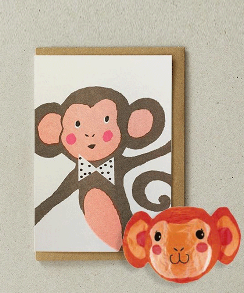 Monkey Japanese Paper Balloon Greeting Card by Petra Boase - Perfect for Birthday, Anniversary & Special Occasions