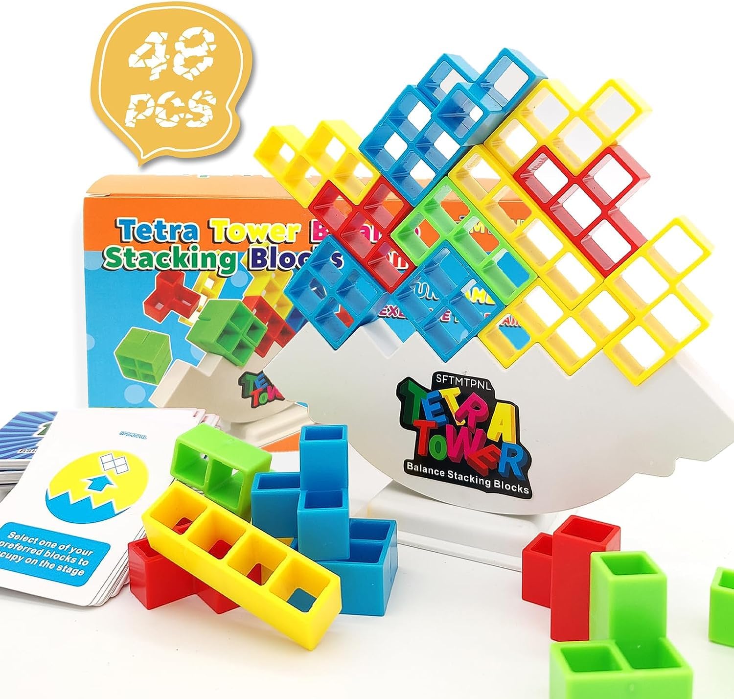 LANLV 48 Pcs Tetra Tower Stacking Blocks - Fun Balance Game for Kids & Adults, Building Blocks Toy for Family Game Night, Team Building Activities & Stress Relief