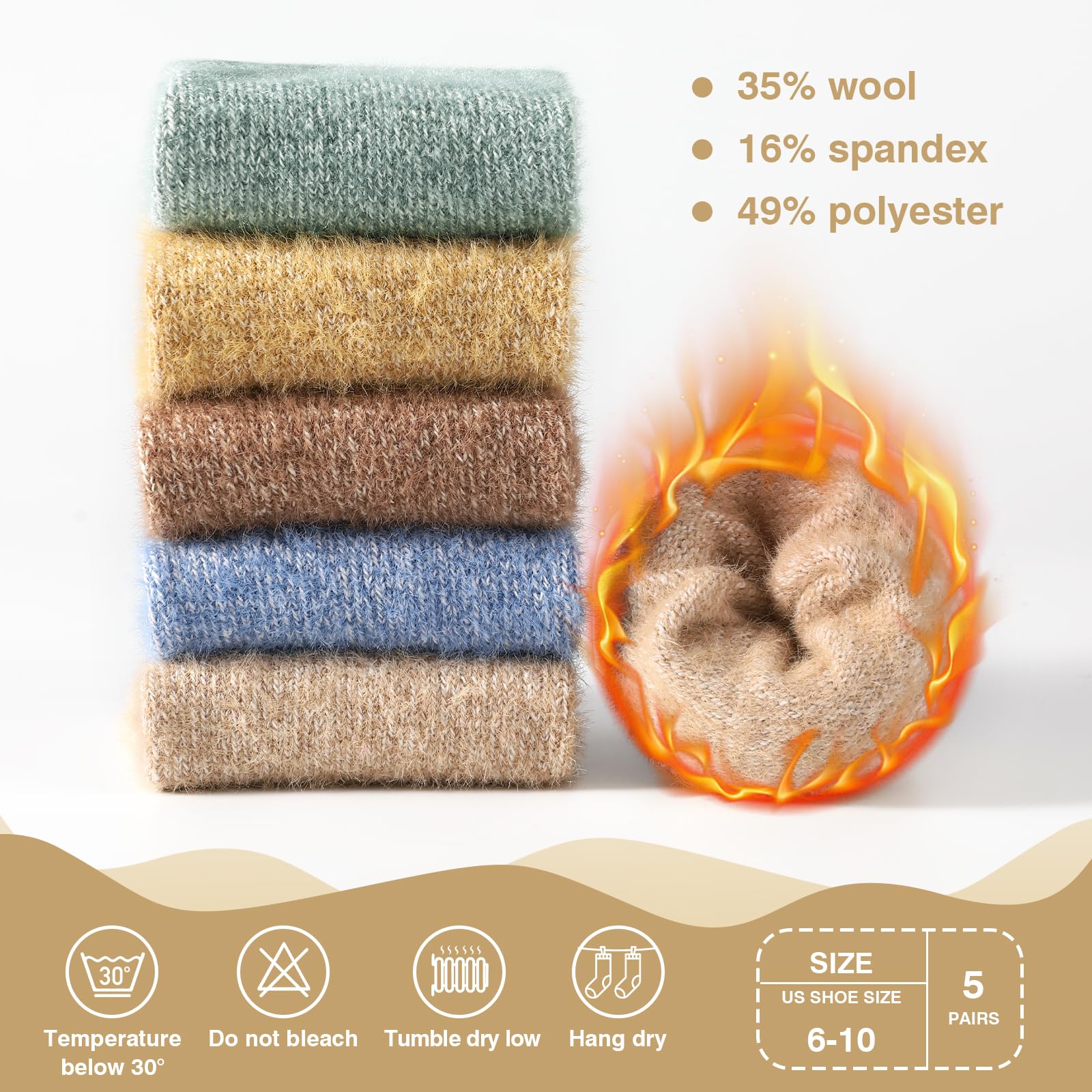Premium Wool Socks for Women - Ultra Soft & Thick Thermal Hiking Socks (5 Pairs) - Perfect for Winter Outdoor Activities, Camping & Cold Weather Comfort