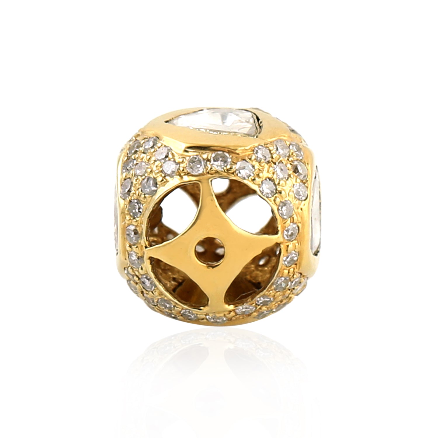 18K Yellow Gold Bezel Set Uncut Diamond Bead Ball Pave Jewelry Finding - Perfect for DIY Bracelets, Necklaces & Earrings Making