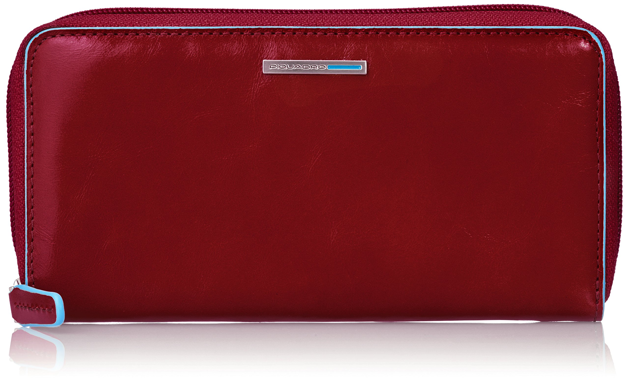 Piquadro Women's Zipper Wallet with 3 Gussets, Coin Pocket & Multiple Credit Card Slots - Compact Red Leather Wallet for Everyday Use, Travel & Gift Giving