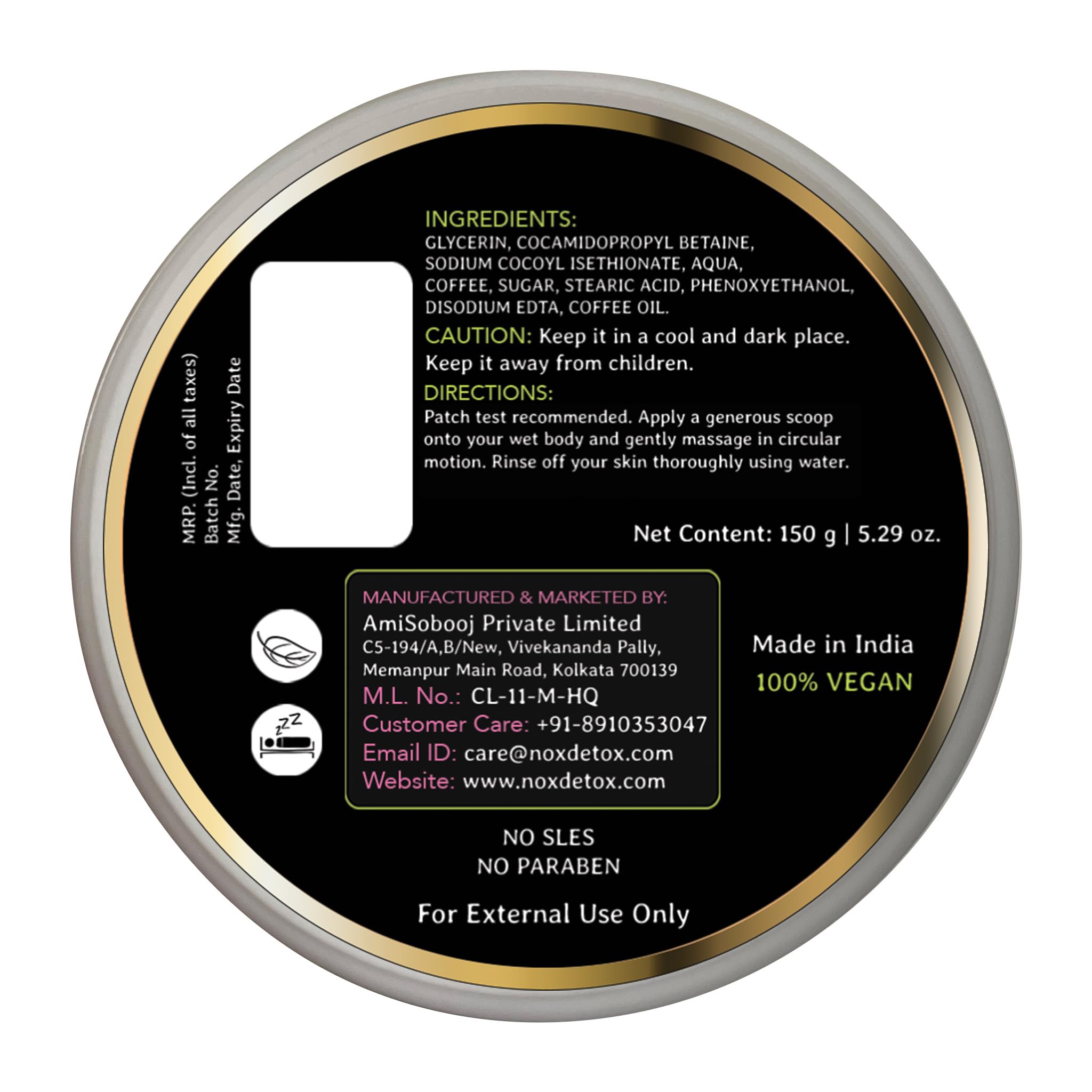 NOX DETOX Coffee Scrub for Face & Body - Exfoliating Dead Skin Remover, Tan Removal, Gentle Exfoliator with Pure Arabica Coffee - Perfect for Post-Workout, Spa Day & At-Home Skincare Routine