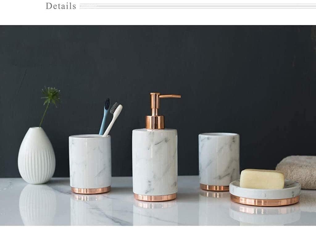 5-Piece Marble Look Bathroom Accessories Set - Resin Countertop Decor for Bathroom, Restroom & Apartment | Includes Soap Dispenser, Toothbrush Holder & More | Perfect for Modern Home & Hotel Decor
