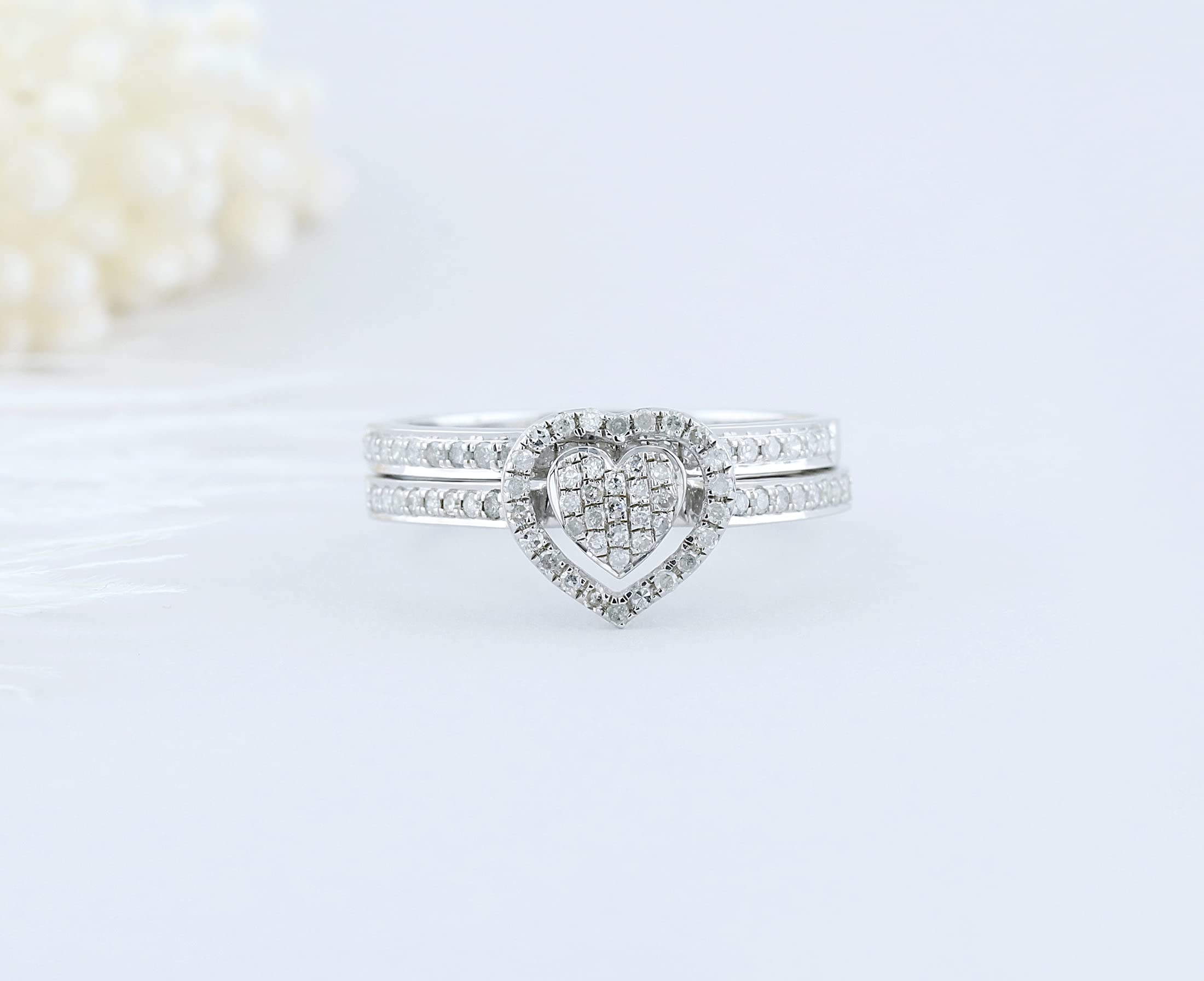 0.40 Carat Round Cut Diamond Heart Shaped Engagement Ring Set for Women - Sterling Silver Bridal Jewelry - Perfect for Proposals, Anniversaries & Romantic Gifts