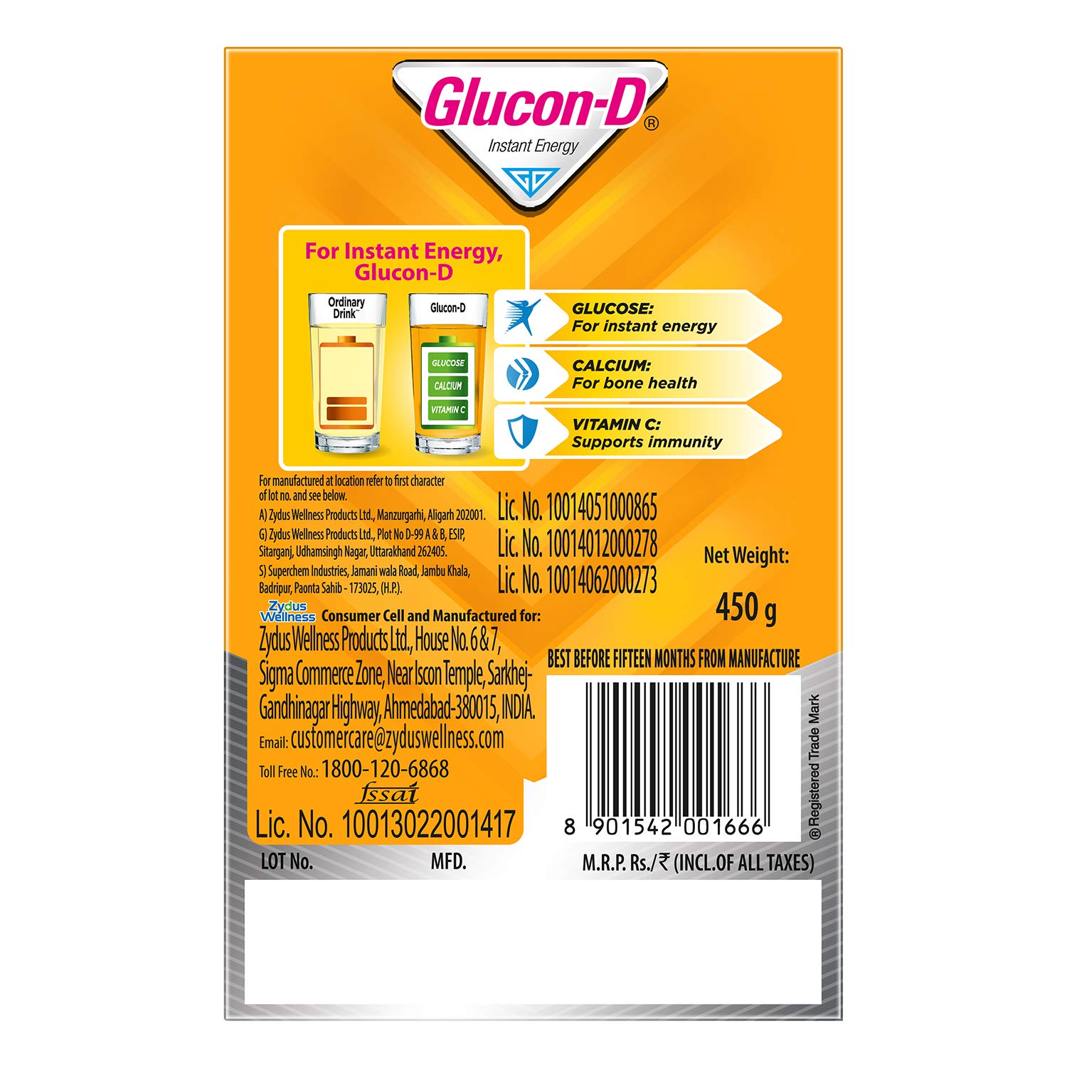Glucon-D Mango Blast Glucose Powder 450g Refill Pack - Instant Energy Drink Mix with Vitamin C & Calcium for Immunity & Bone Health - Perfect for Sports, Workouts & Quick Energy Boost