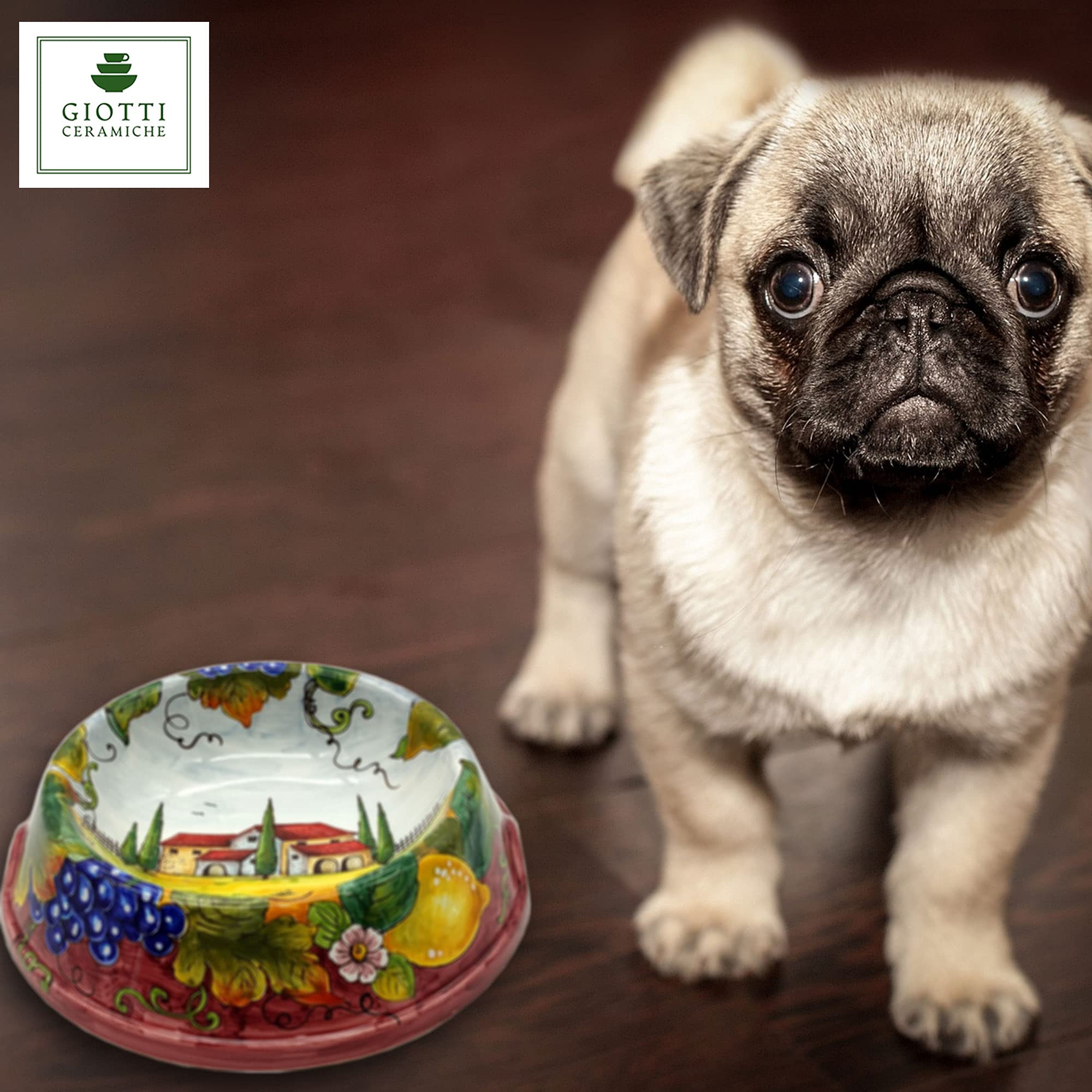Italian Hand-Painted Ceramic Pet Bowl - Tuscan Style Dog & Cat Food Dish - Durable Dishwasher Safe Bowl for Small Animals - Perfect Gift for Pet Lovers | Ideal for Home Decor, Kitchen Use & Outdoor Feeding
