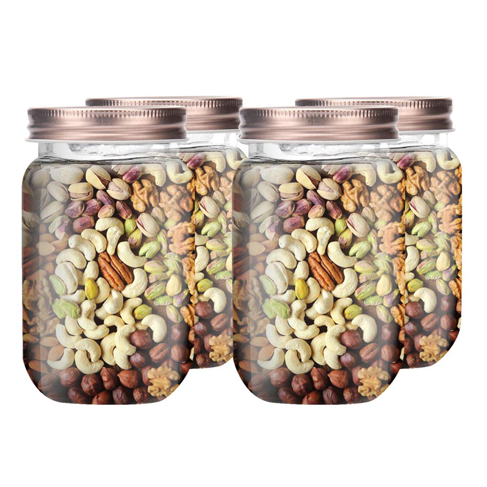 Novelinks 16oz Clear Plastic Jars with Rose Gold Lids - 10 Pack BPA-Free Refillable Round Storage Containers for Kitchen Pantry Organization, Bathroom Essentials & Craft Supplies