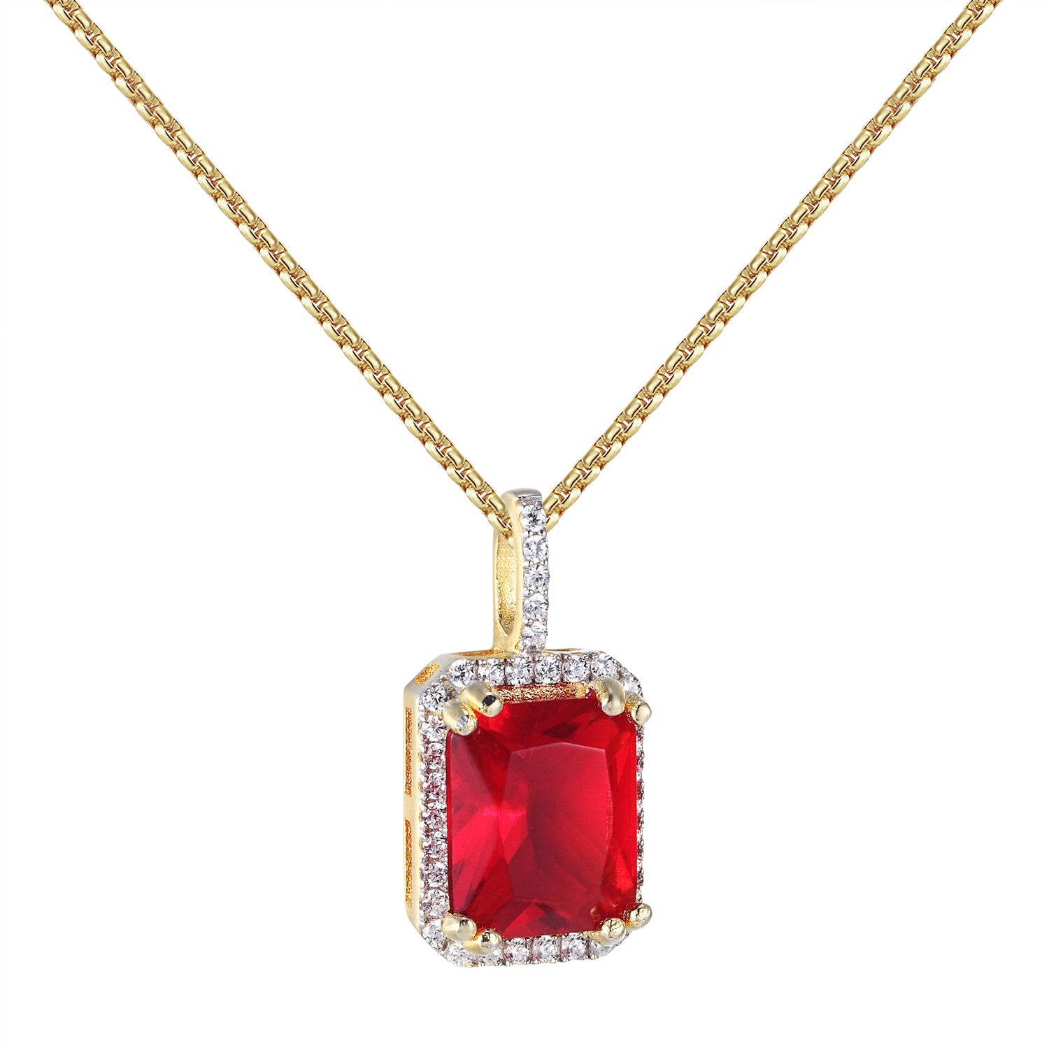 14k Gold Plated Sterling Silver Red Ruby CZ Pendant Necklace - Solitaire Pendant with 24 Inch Chain - Perfect for Valentine's Day, Anniversary & Special Occasion Gifts