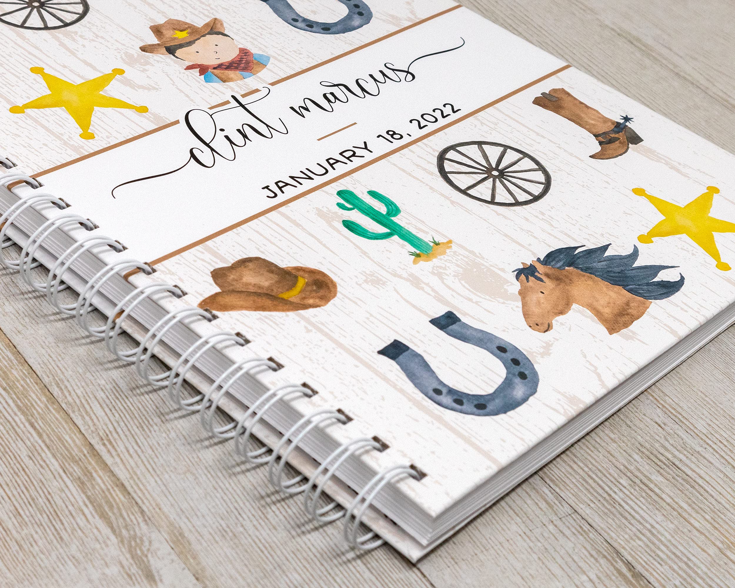 Personalized Baby Memory Book - Hard Cover First Year Photo Album with Custom Baby's Name - Baby Journal & Keepsake (Cowboy Theme) for Newborn Gifts, Baby Showers, and First Birthday Presents