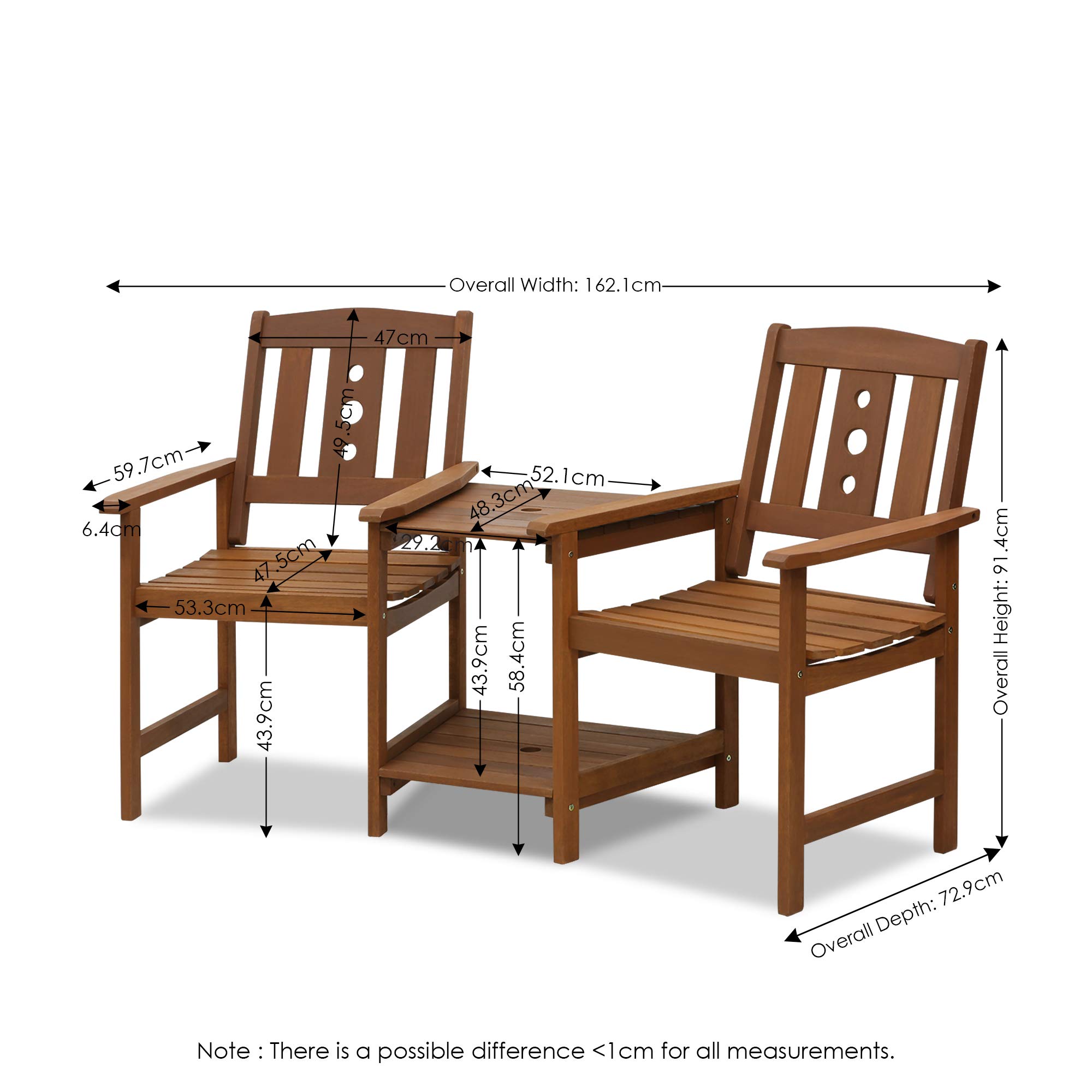 Furinno FG17488 Outdoor Hardwood Patio Furniture - Jack and Jill Chair Set in Teak Oil, Natural Finish - Perfect for Garden, Backyard, Poolside & Patio Relaxation