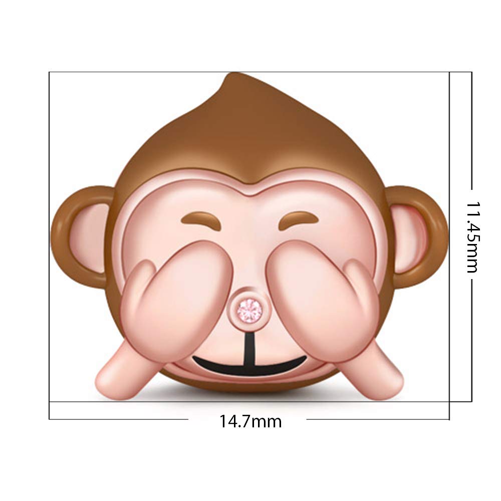 GNOCE 925 Sterling Silver Monkey Charm Bead - See No Evil Monkey Pendant with Pink Nose for Bracelet & Necklace | Champagne Plated Jewelry Gift for Women | Perfect for Birthdays, Anniversaries & Everyday Wear