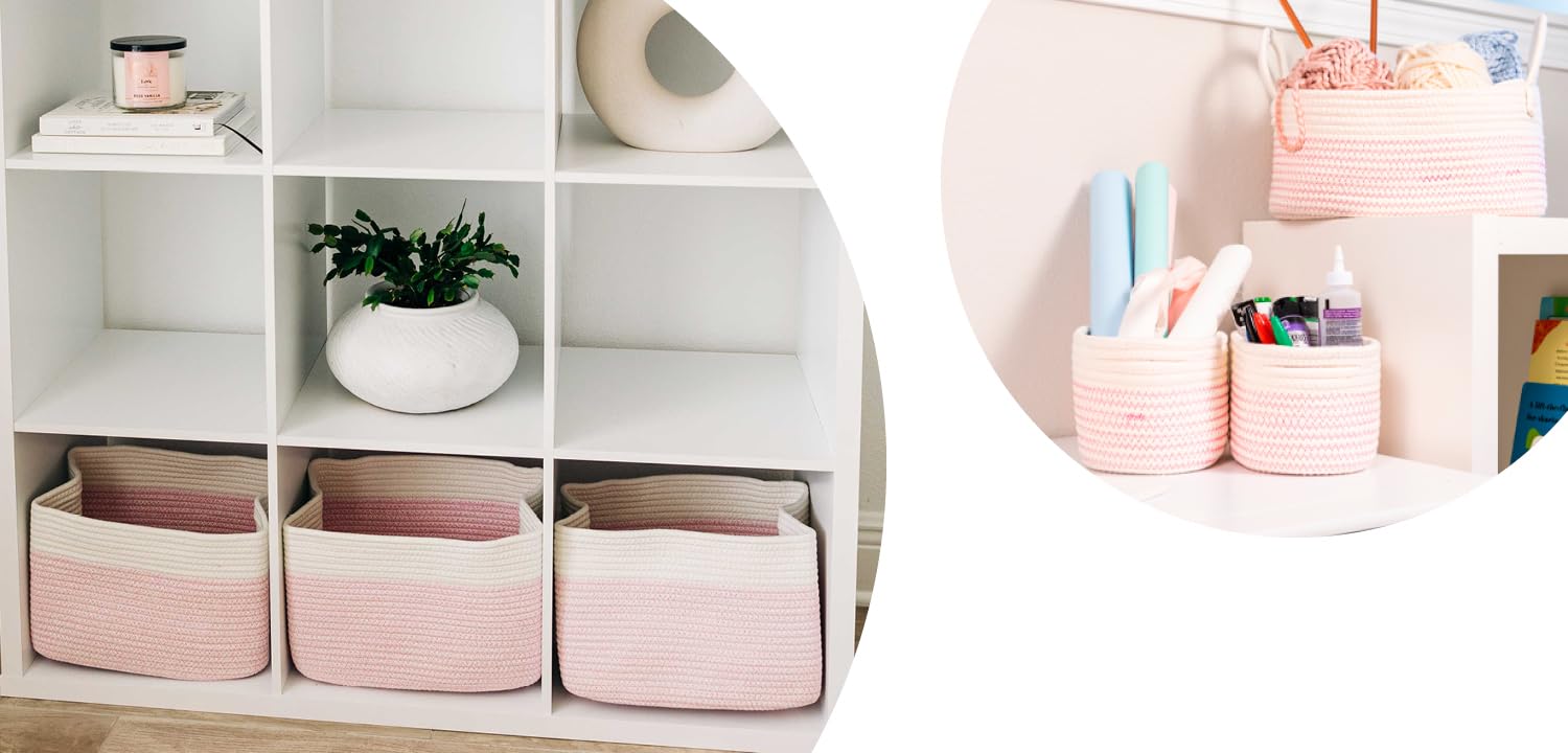 3-Piece Nursery & Shelf Storage Baskets Set - Pink for Baby & Home Organization