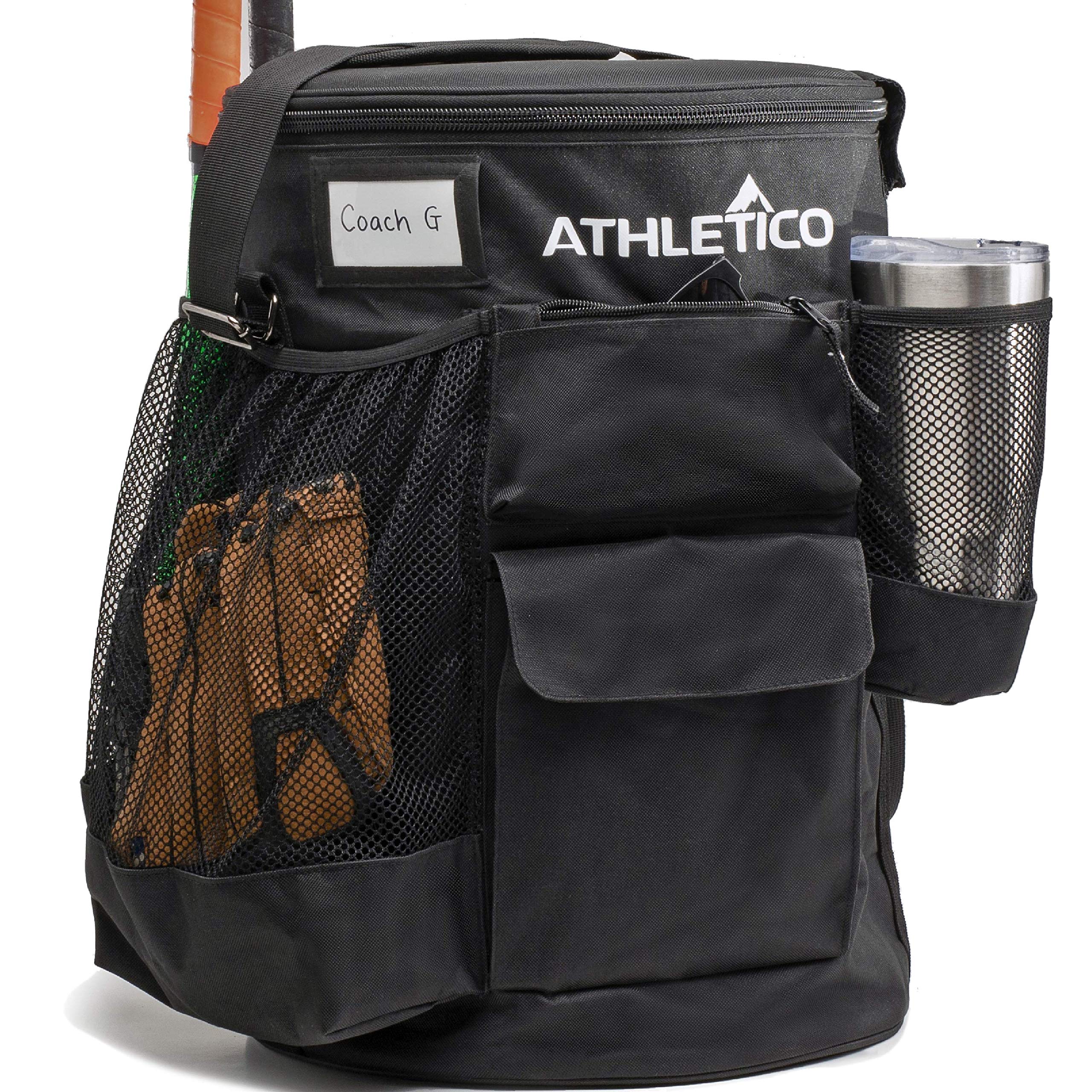 Athletico Baseball Bucket Cover Organizer - Padded Seat Baseball Bucket Bag for Equipment Storage | Durable Black Baseball Gear Organizer for Dugout, Practice & Games