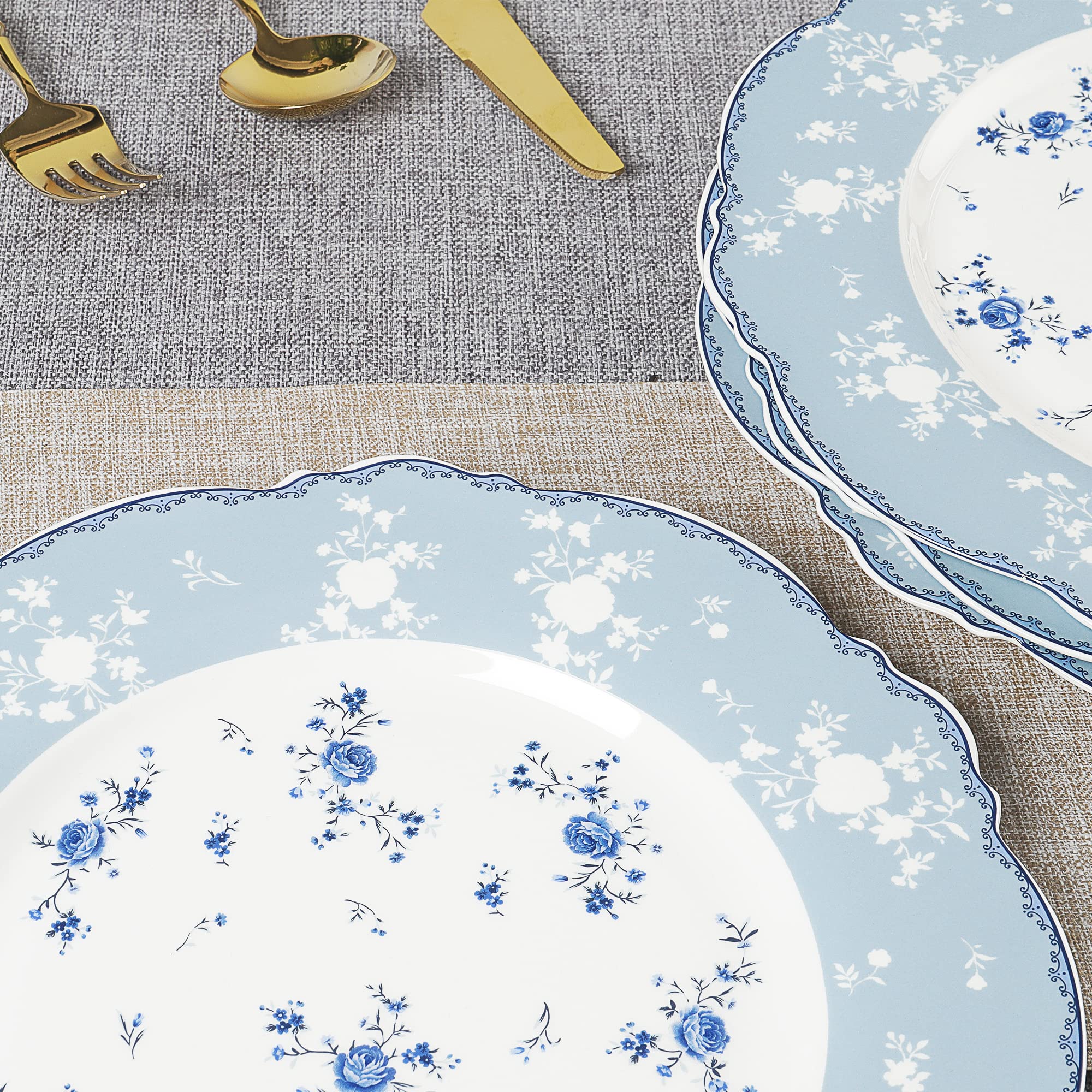 Fanquare 10 Inch Porcelain Dinner Plates Set of 4 - Elegant Blue Roses Lace Design Plates for Salad, Pasta, Soup & Dessert - Perfect for Dinner Parties, Weddings & Home Decor