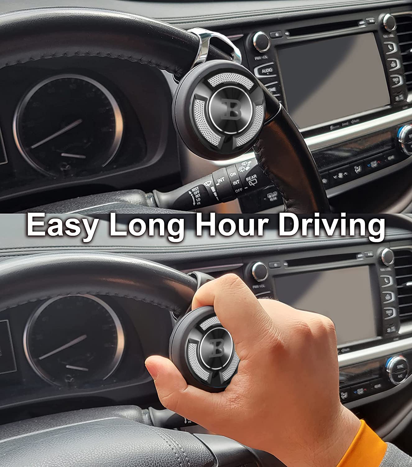 BL Universal Non-Slip Steering Wheel Spinner Knob - ABS & High Gloss Chrome Plated Suicide Knob with Metal Ball Bearing for Easy Installation (Black Platinum) - Perfect for Truck, Tractor & Heavy Equipment Drivers