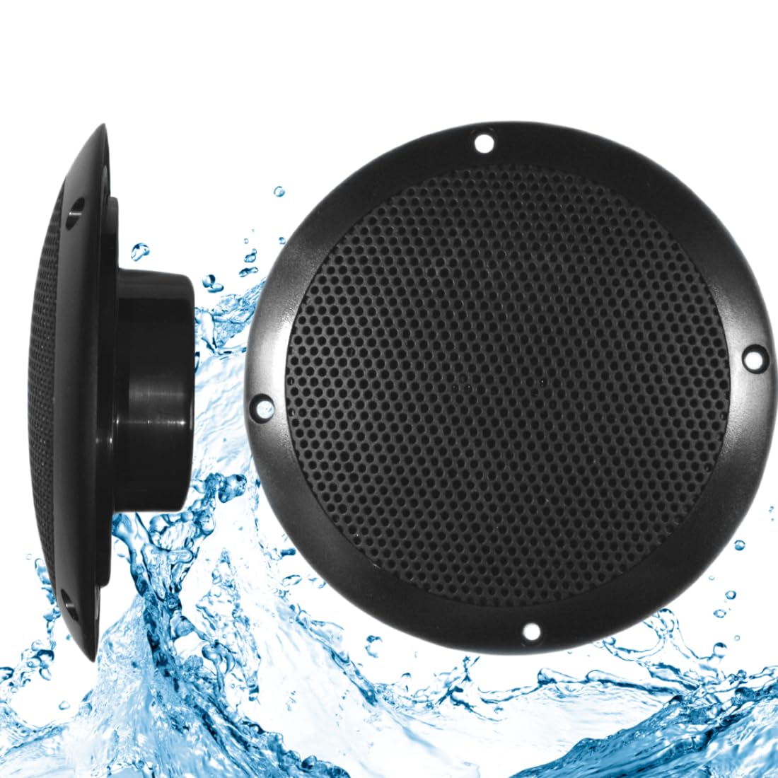 PQN Audio ECO50-4BK 5 Inch Waterproof Marine Speakers - High Performance Outdoor Speakers for Boats, RVs, Campers, Hot Tubs, Pool Areas & Patio Entertainment