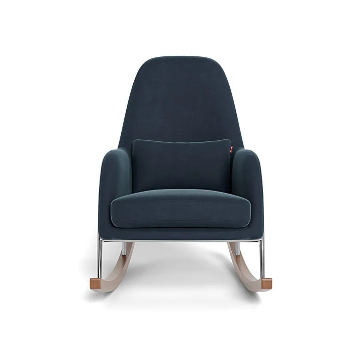 Midnight Blue Cotton Linen Jackson Rocker Chair with Chrome Frame - Comfortable Rocking Chair for Living Room, Nursery or Porch Relaxation