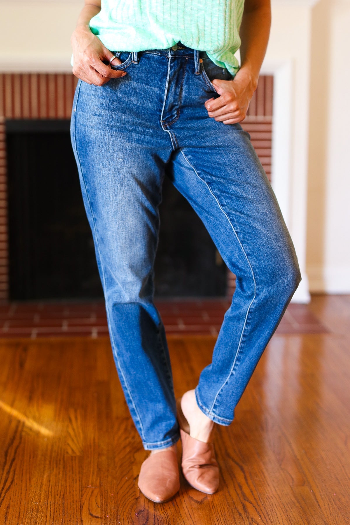 Judy Blue Women's Everyday Dark Denim Slim Fit High Rise Jeans - Comfortable Stretch Skinny Jeans for Casual Wear & Office Outfits