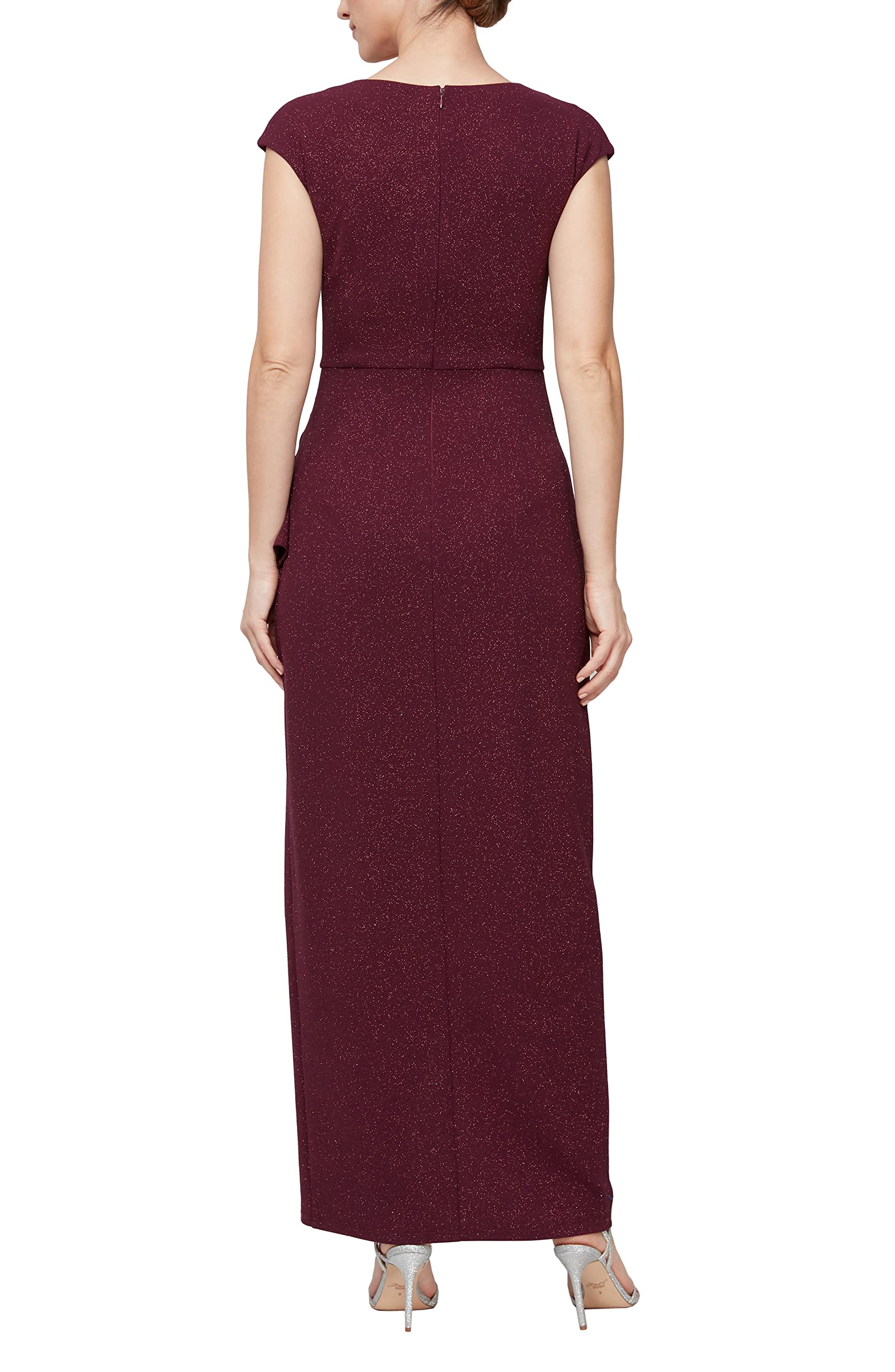 S.L. Fashions Women's Elegant Cap Sleeve Long Dress with Keyhole Neck & Ruched Waist - Perfect for Summer Weddings, Beach Vacations & Evening Parties