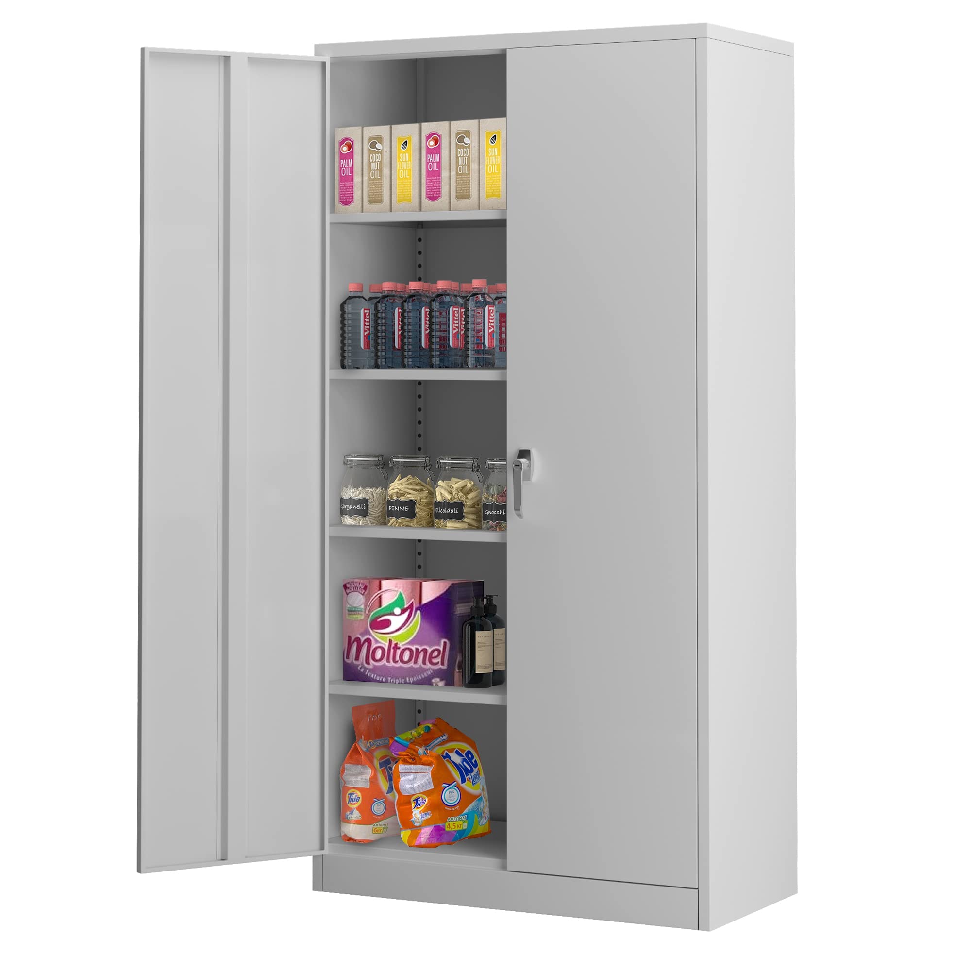 Aobabo 72'' Tall Metal Storage Cabinet with Lock - Steel Storage Cabinet with Door & Shelves for Office, Home, Garage - Secure Storage for Tools, Files & Supplies (Assembly Required)