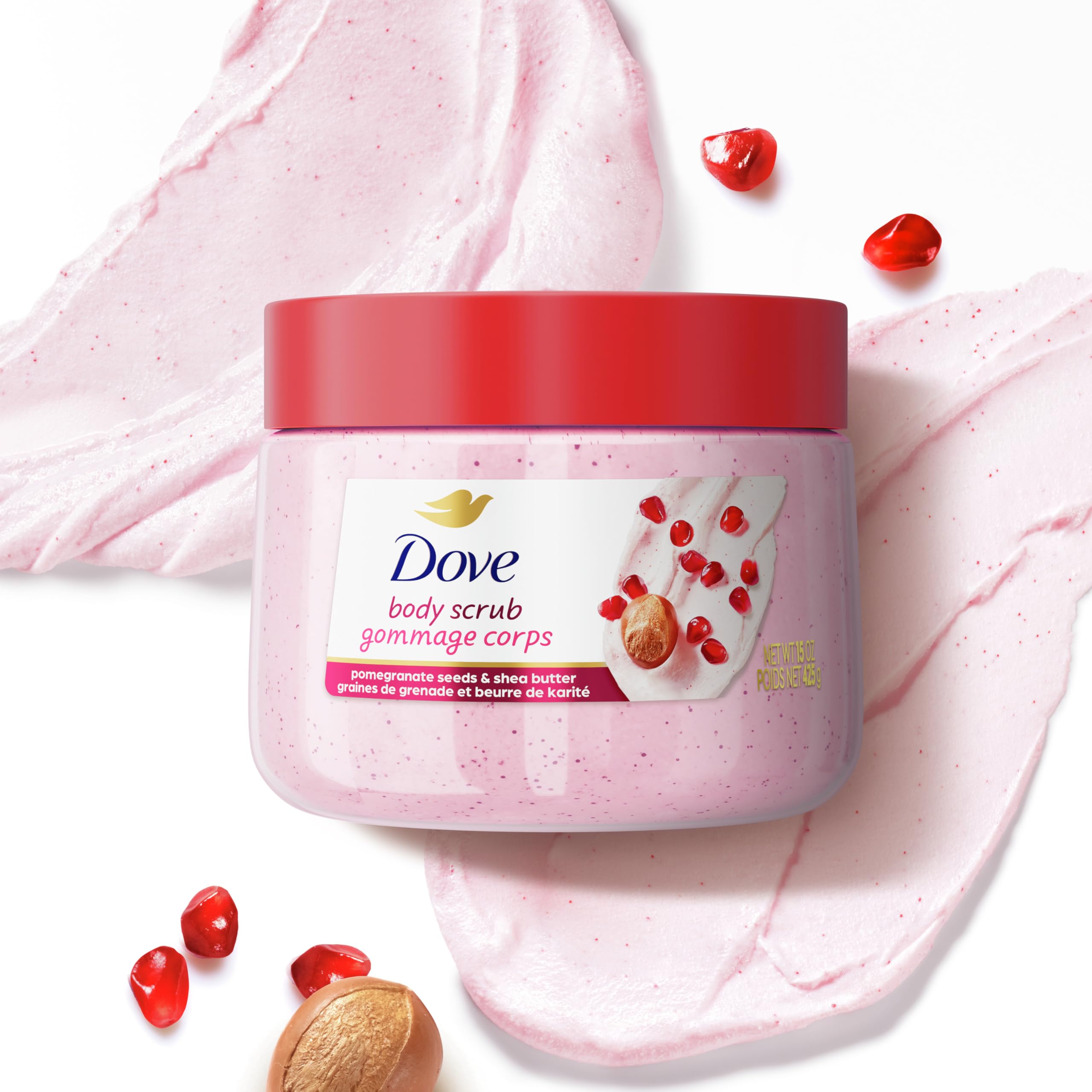 Dove Pomegranate & Shea Butter Body Scrub - Exfoliating & Nourishing for Smooth, Glowing Skin - 15oz - Perfect for Dry Skin Care & Spa Day at Home
