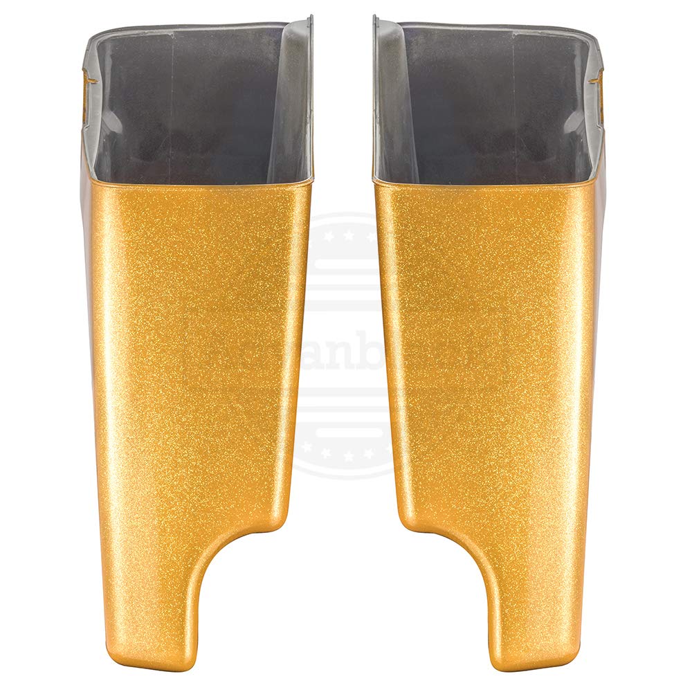 Gold Flake Harley Stretch Motorcycle Saddle Bags & Fender Extensions - Premium Accessories for 2014+ Harley Davidson Touring Bikes - Perfect for Long Rides & Road Trips