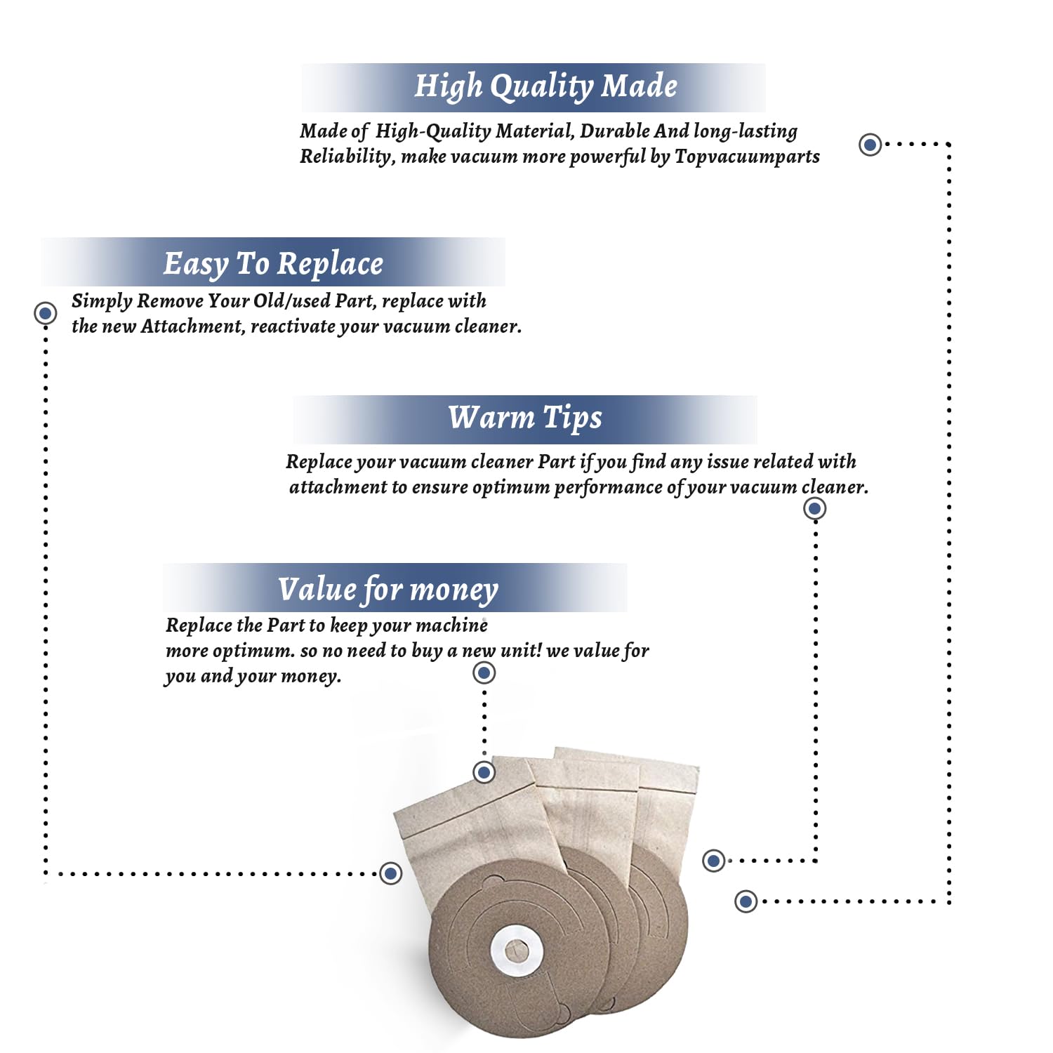 Miracle Mate 43103 Vacuum Cleaner Bags Replacement (3 Pack) - Compatible with MM1 Parts - Ideal for Home Cleaning, Pet Hair Removal & Allergen Reduction