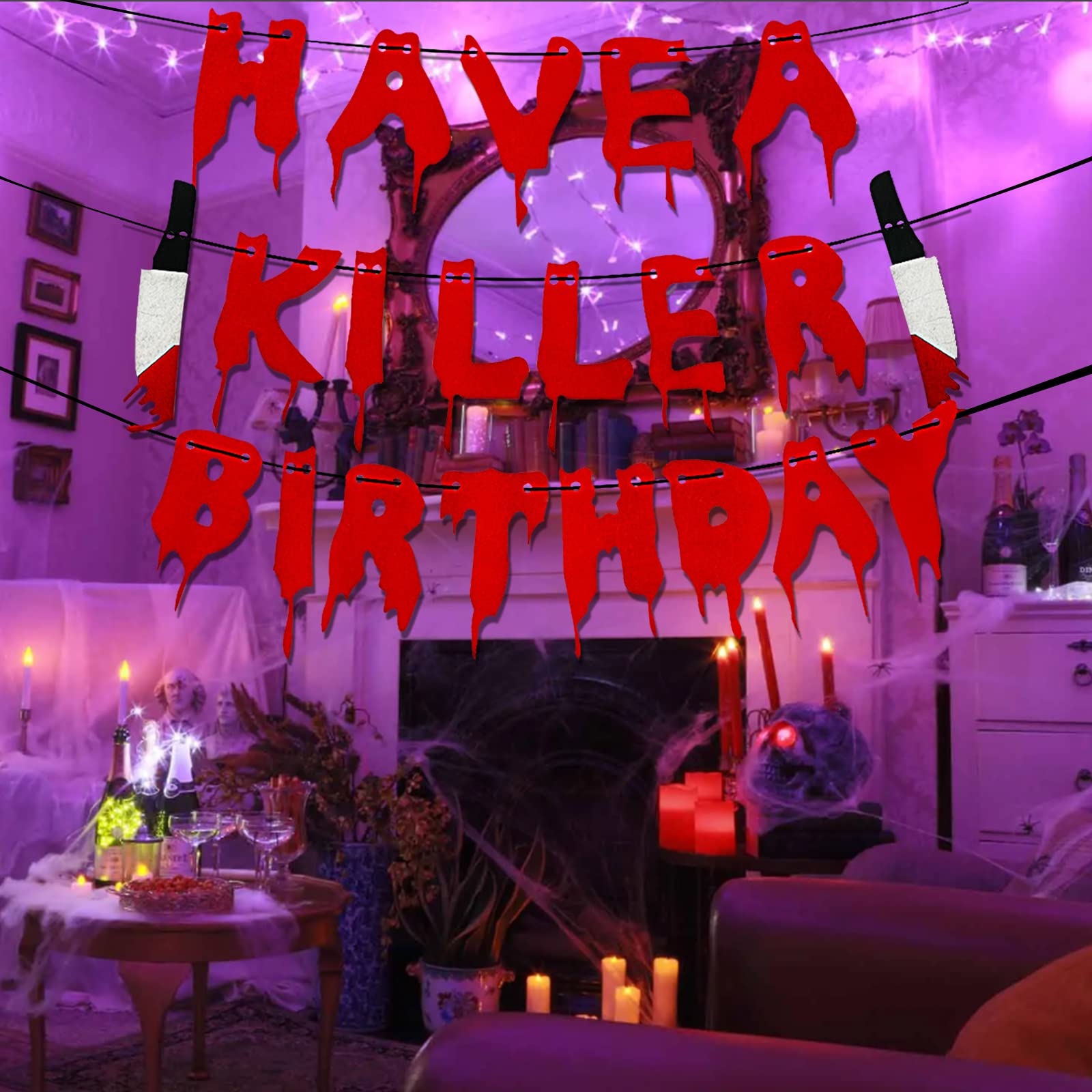 Scary Halloween Birthday Decorations - Murder Mystery Party Banner with Bloody Horror Movie Theme - Perfect for Spooky Birthday Parties & Halloween Events