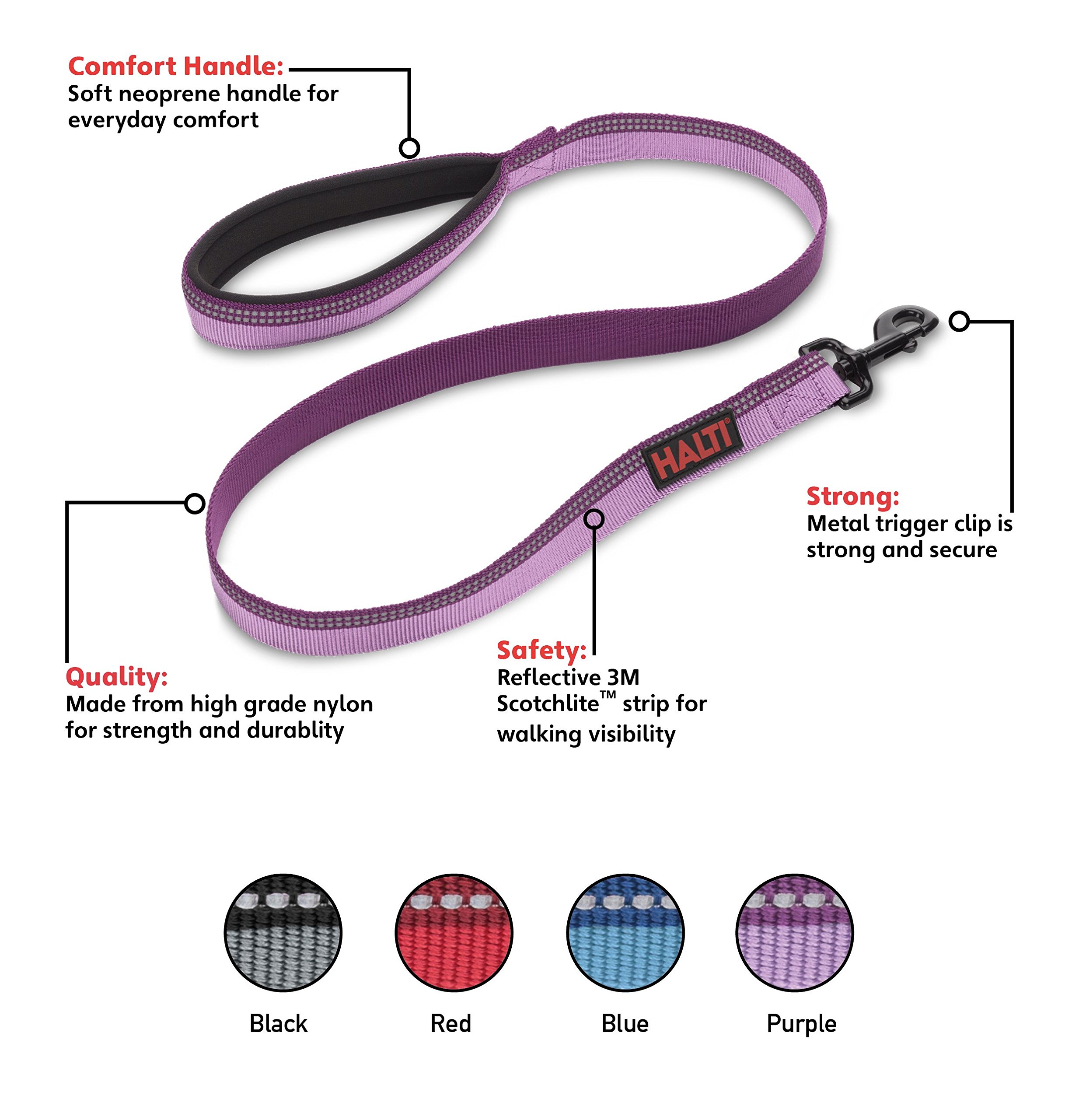 HALTI Reflective Dog Leash with Neoprene Padded Handle - Premium Nylon Pet Leash for Medium & Large Dogs, Comfortable & Durable (Large Size, Purple) - Perfect for Walking, Running & Outdoor Adventures with Your Puppy or Adult Dog