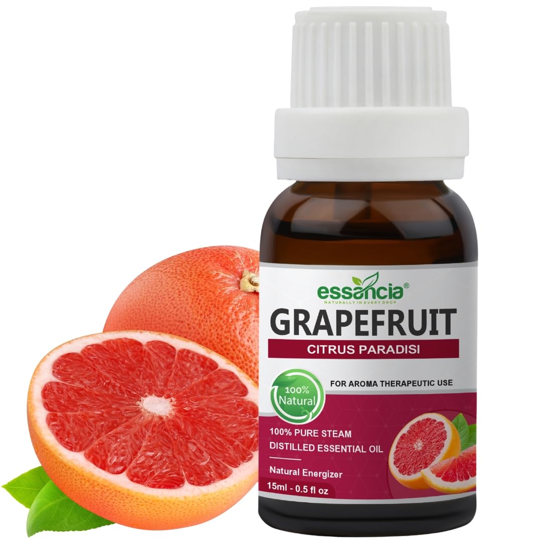 100% Pure Natural Undiluted Essancia Grapefruit Essential Oil - Therapeutic Grade for Relaxation, Skin Rejuvenation & Aromatherapy (15ml) | Perfect for Diffusers, Massage & DIY Skincare