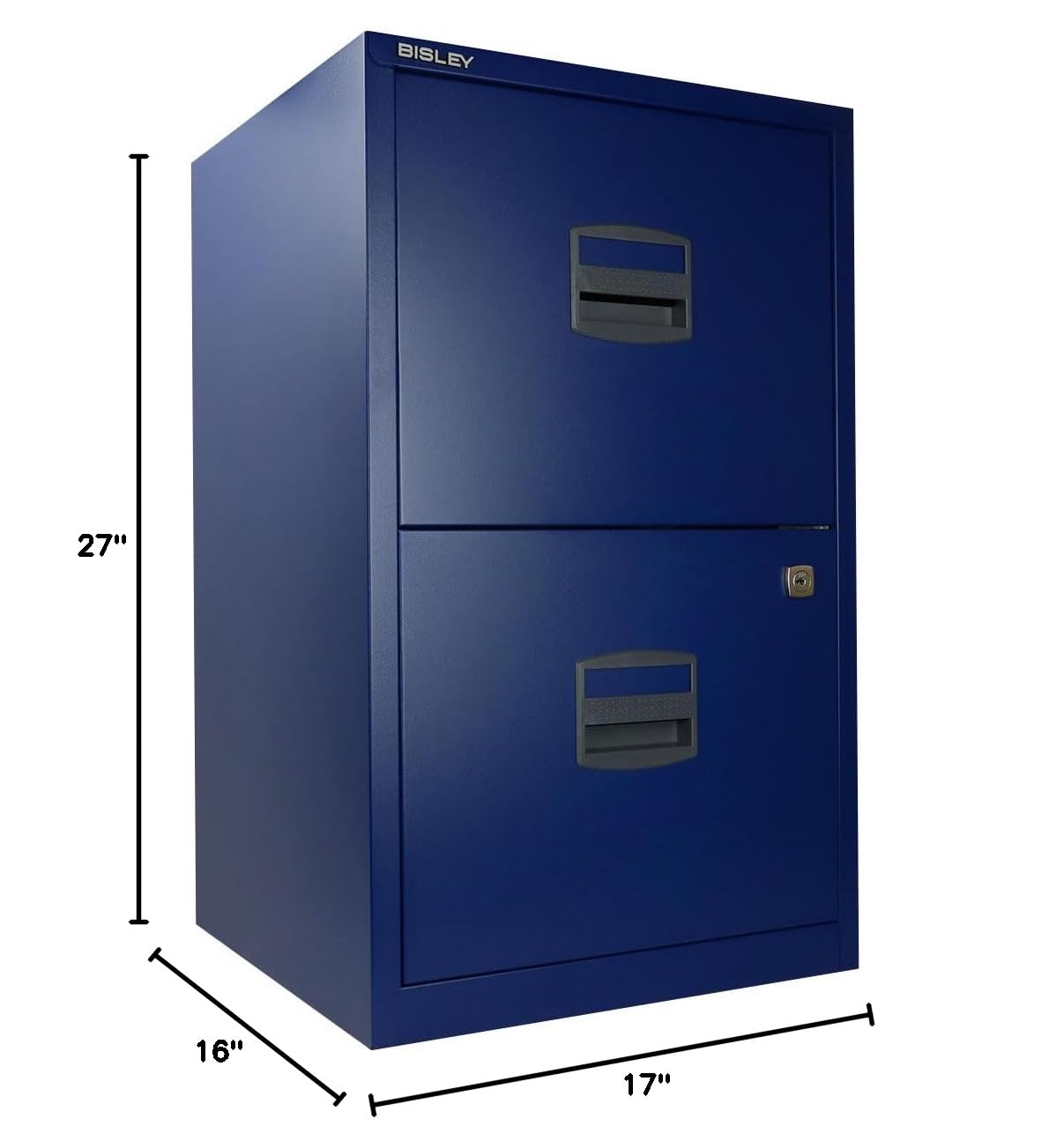 Bisley 2-Drawer Steel Filing Cabinet for Home & Office - Navy Blue (FILE2-NV) | Compact Document Storage Solution for Files, Folders & Office Supplies