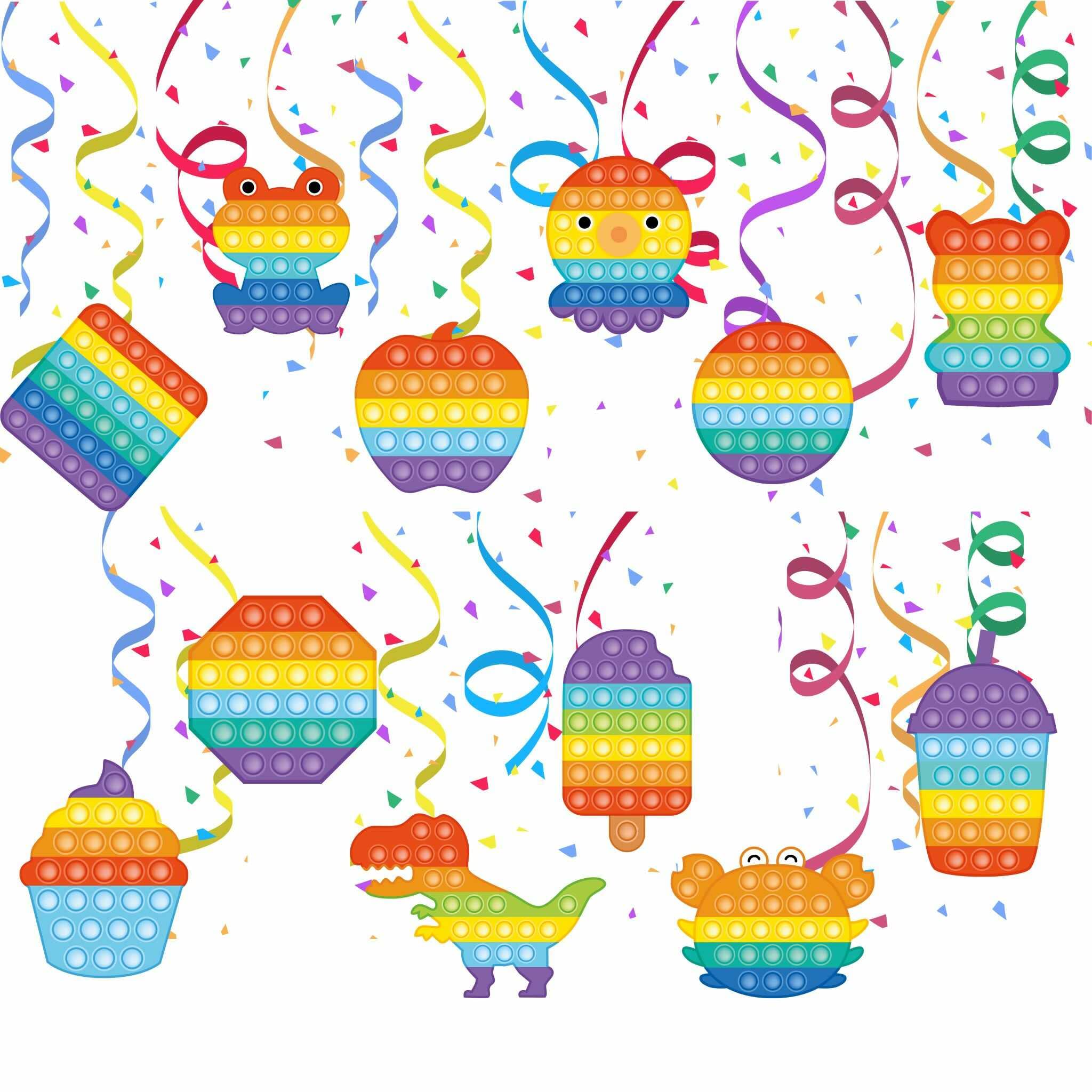 12-Piece Popit Party Hanging Swirls - Colorful Ceiling Streamers Decorations for Kids Birthday Parties, Baby Showers & Classroom Celebrations - Fidget Toy Themed Party Supplies for Stress Relief & Sensory Play