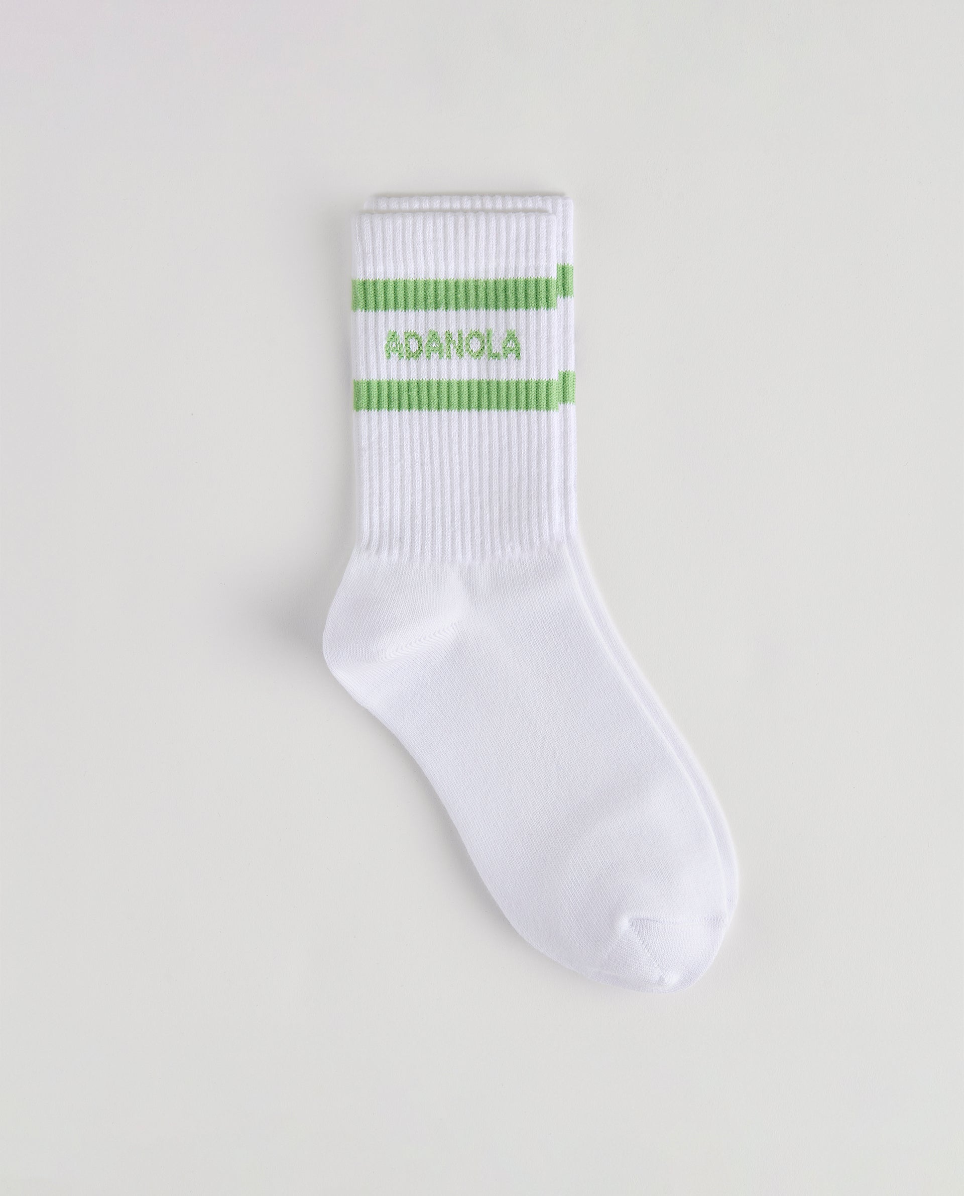 Breathable Sports Stripe Socks for Men & Women - White/Green Athletic Crew Socks - Perfect for Running, Gym & Casual Wear