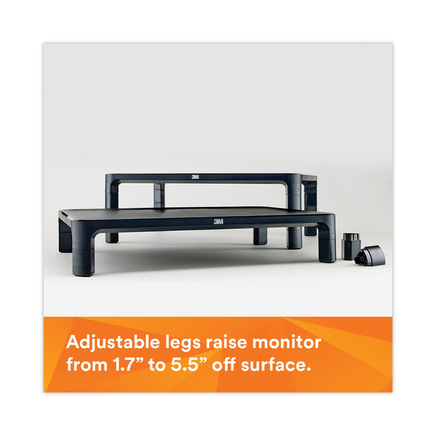 3M™ Adjustable Monitor Stand - Ergonomic Black Desk Riser (16